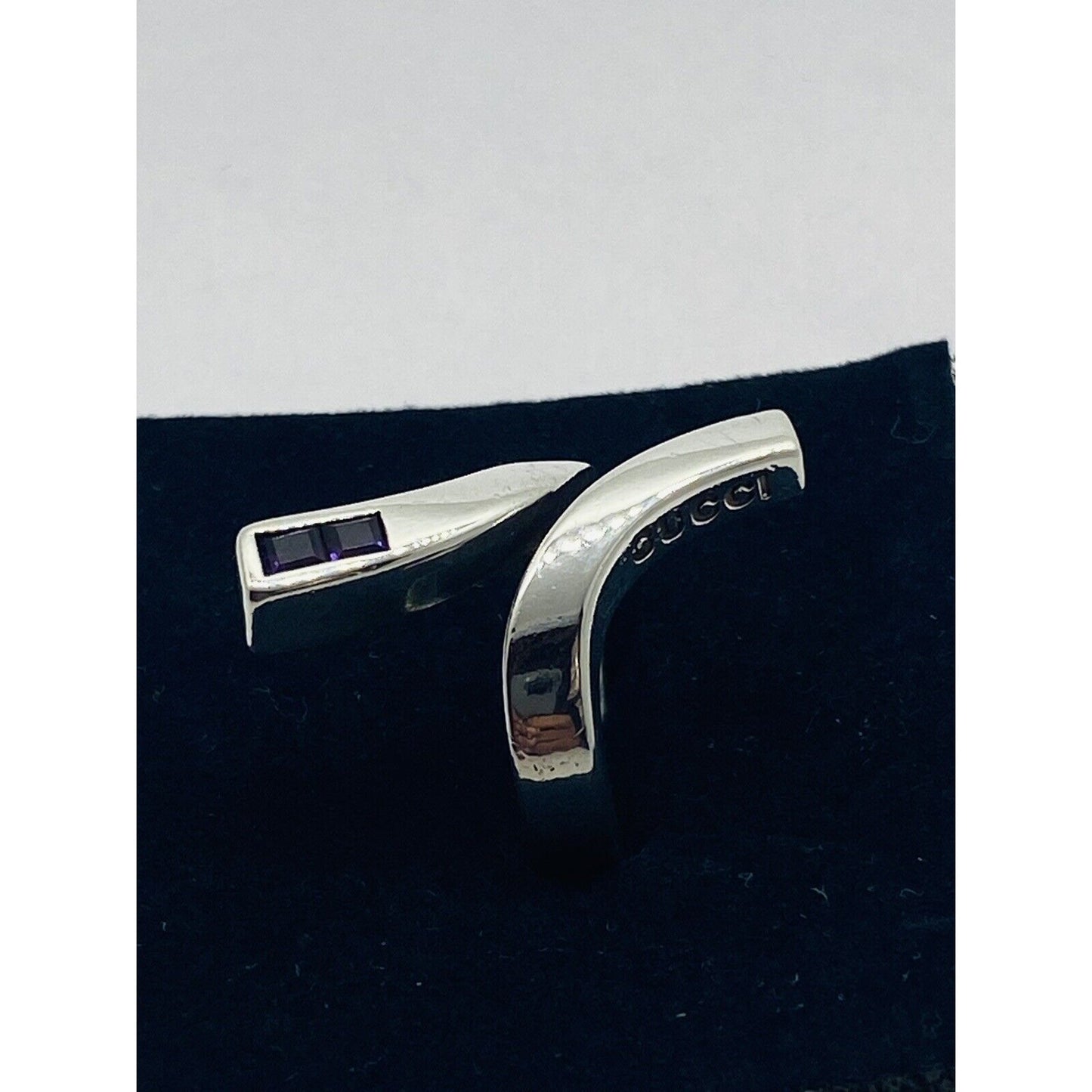 Gucci Amethyst Square Cut Sterling Silver Twirl Ring SIZE 6