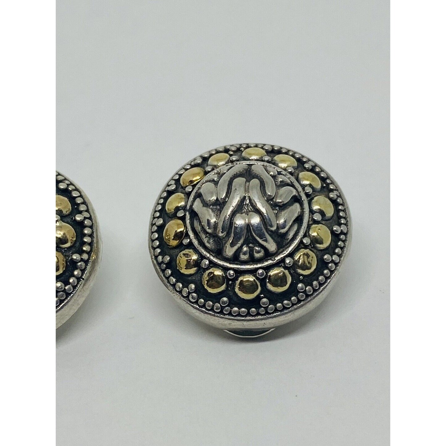 John Hardy 925 Sterling Silver 18K Vintage Gold Dot Clip On Earrings 3/4"