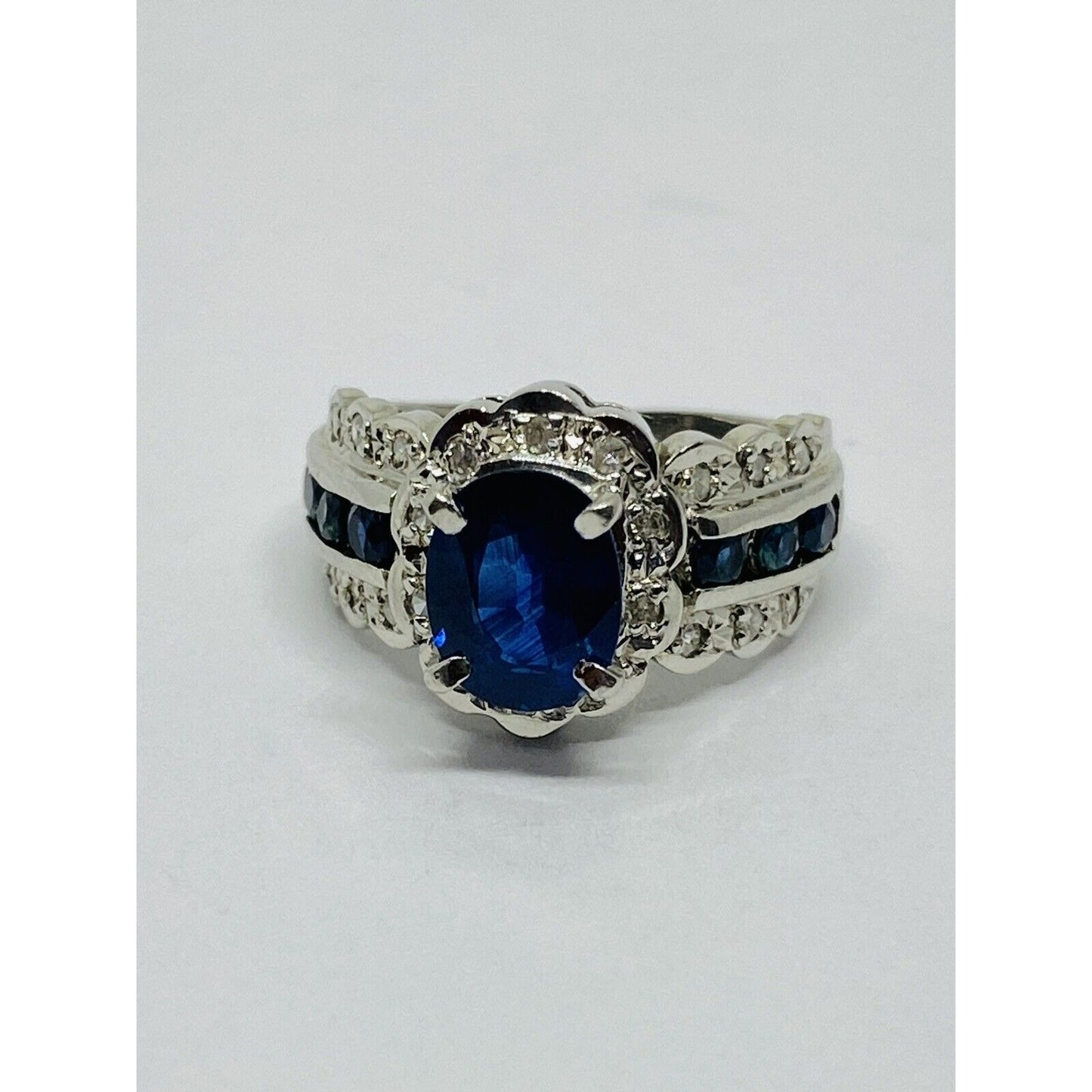 Platinum Diamond & Sapphire Ring 2.24TCW Size 4.25