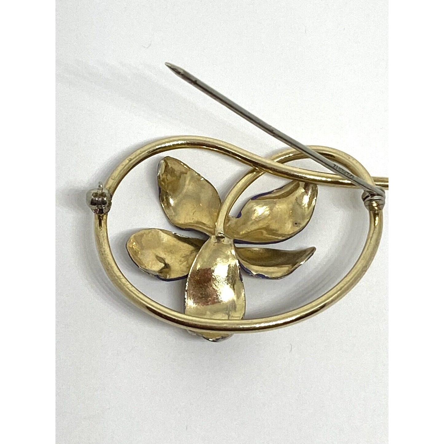 KREMENTZ Pearl Enamel 14K Gold Elegant Purple Floral Pin Brooch 6.2 Grams