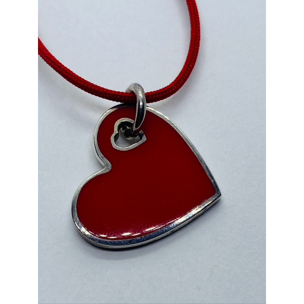 Tiffany & Co Red Enamel Red Silk Sterling Silver Heart