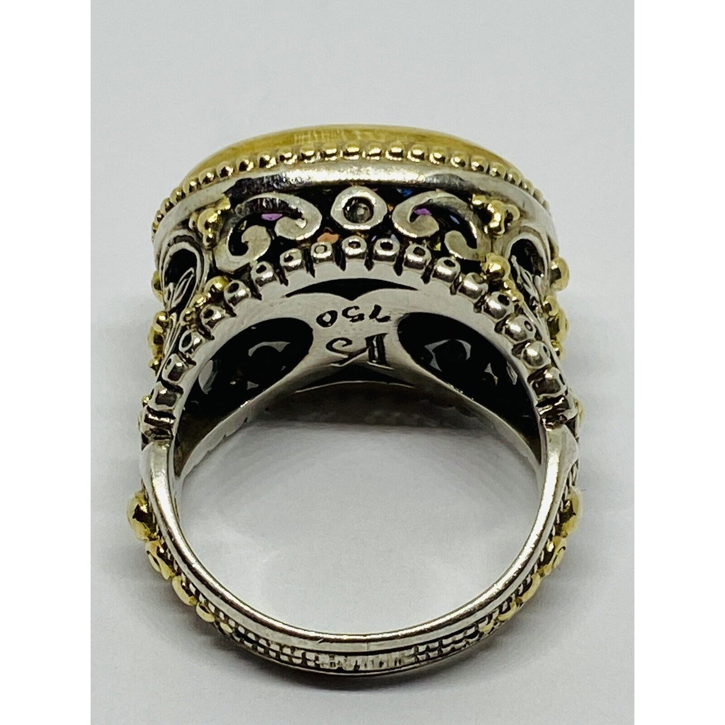 KONSTANTINO 18K YELLOW GOLD 750 STERLING SILVER 925 Multi Gem Ring Size 7.5
