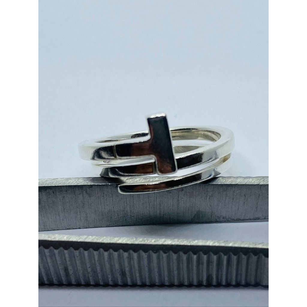 Tiffany & Co Sterling Silver T Square Wrap Ring Size 7 Pouch 11MM Wide