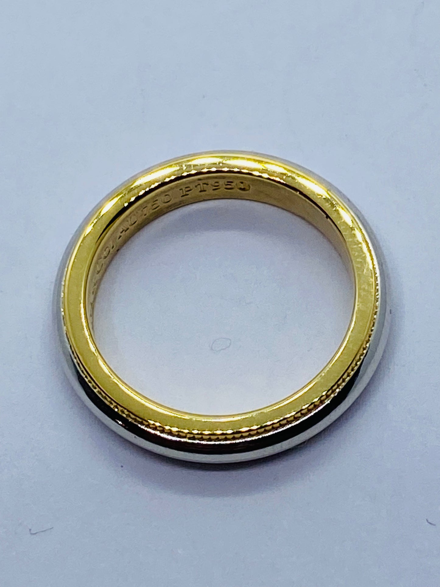 Tiffany & Co Milgrain Band Ring In Platinum & 18k Yellow Gold Size 3.5