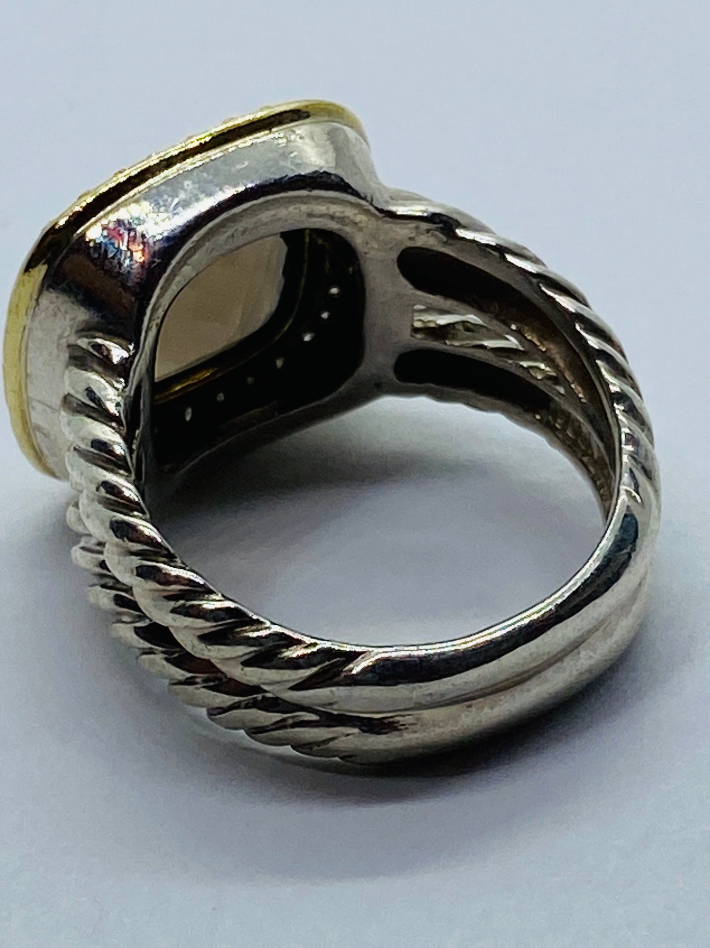 David Yurman Silver 925 & 18k Gold Albion 11mm Smoky Topaz Diamond Ring Sz 6.25