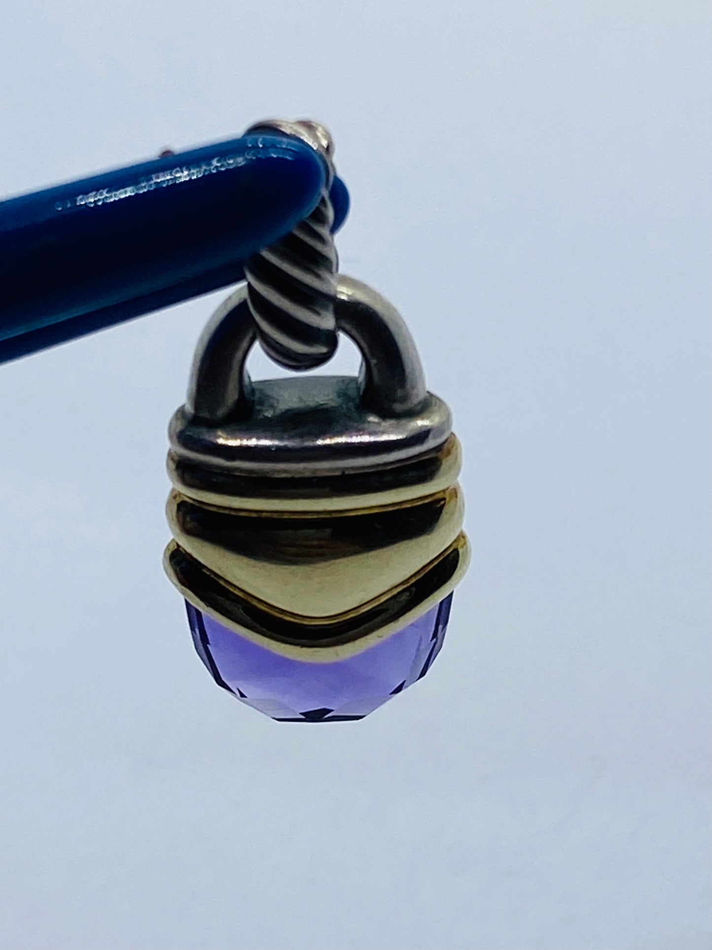 Large David Yurman Sterling 14K 925/585 Gold Amethyst Acorn Pendant Enhancer
