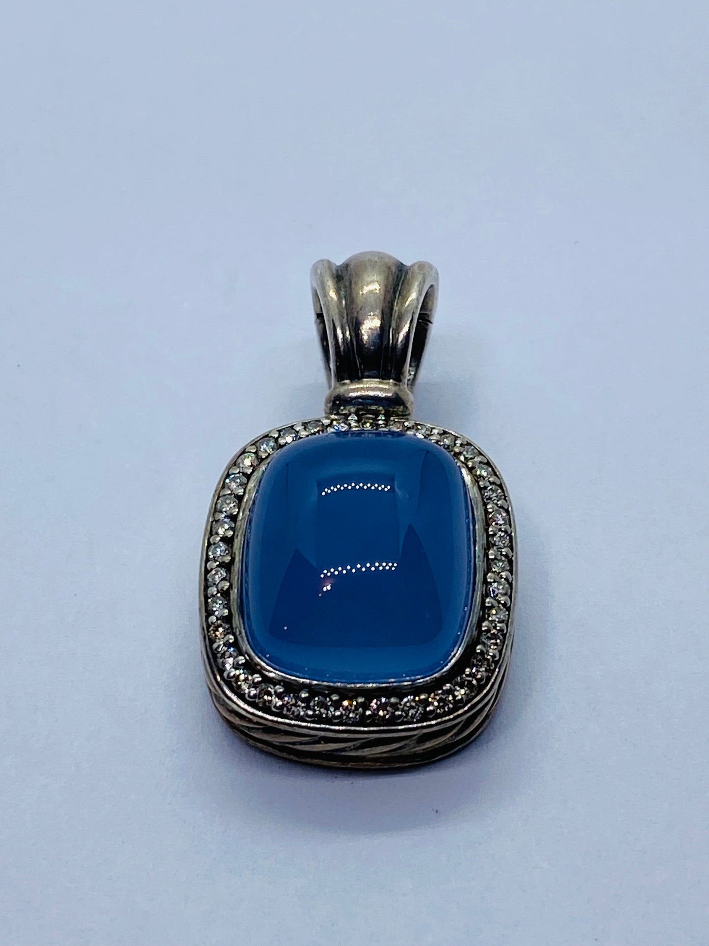 David Yurman Albion Chalcedony 925 Silver 18K 750 Diamond Pendant Enhancer