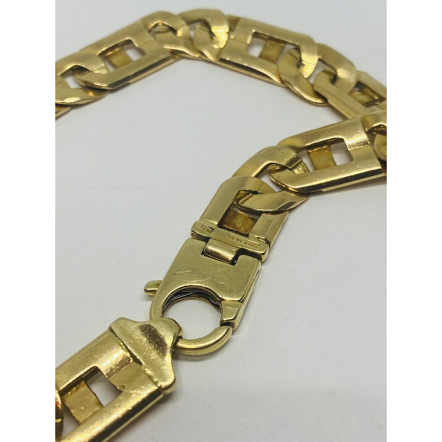 14k Solid Yellow Gold GREEK KEY-TIGER EYE Link Mens Bracelet 9” 37.5 Grm 10.5MM