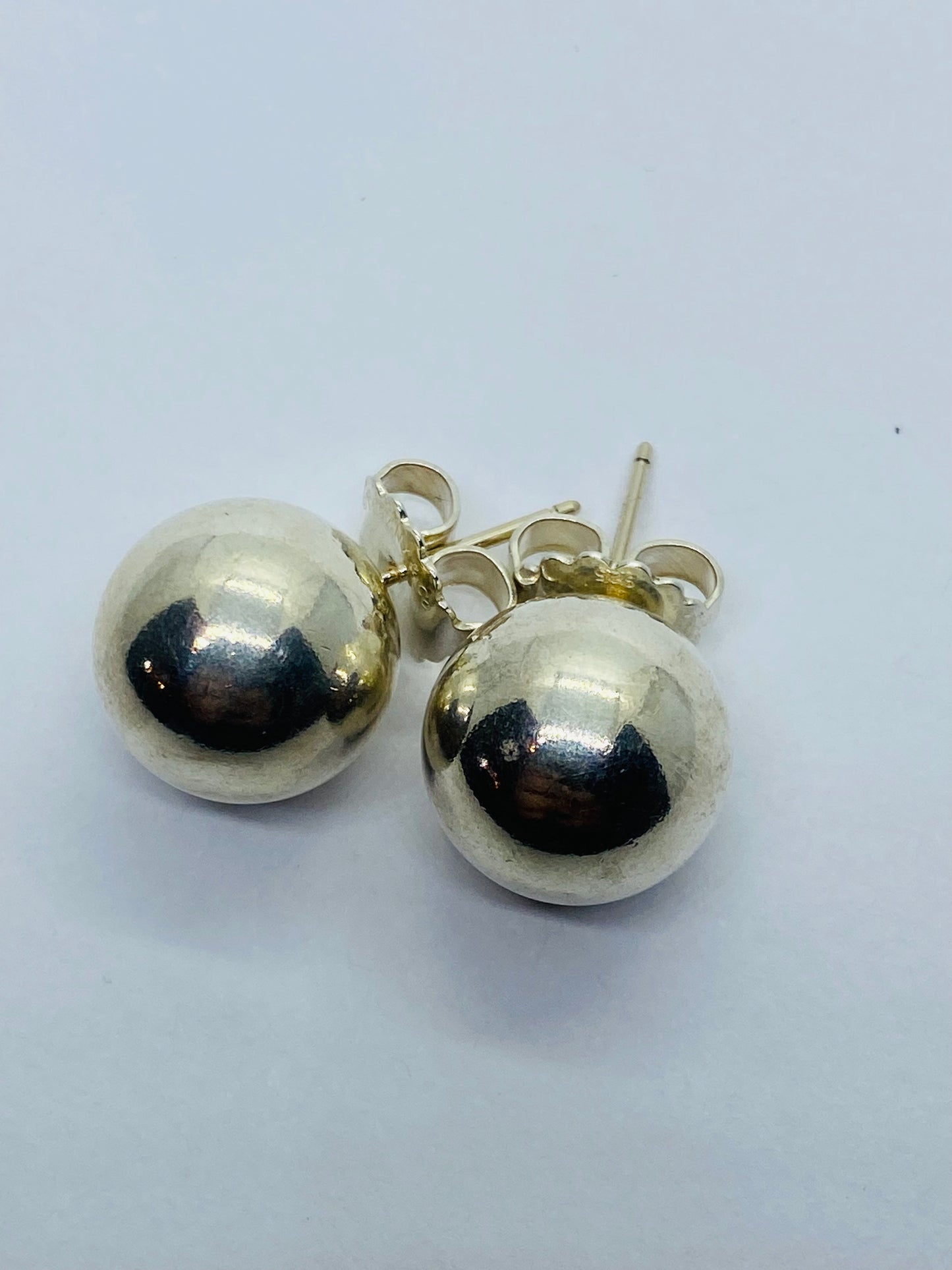 Retired 14mm Tiffany & Co Sterling Silver 925 Ball Stud Earrings, Original Backs.