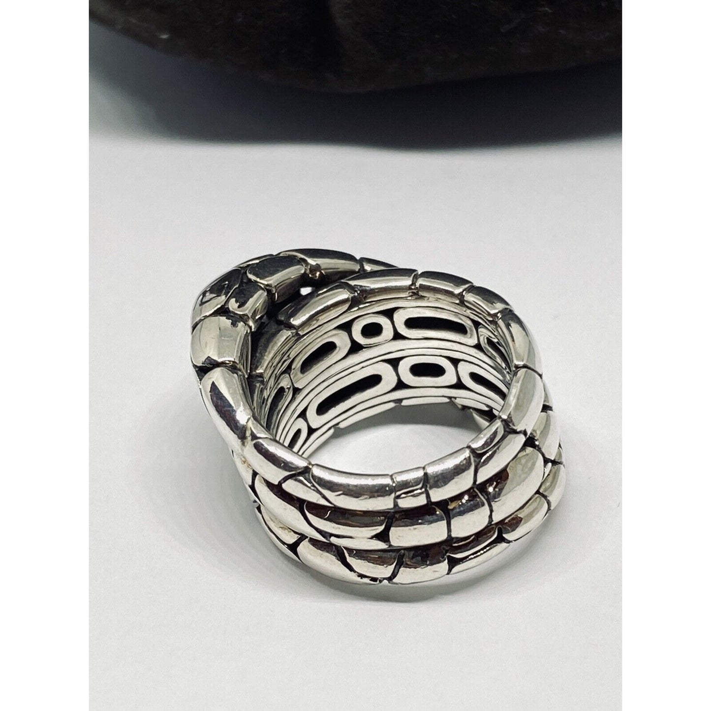 John Hardy Classic Pebble Sterling Silver Overlap Ring Sz 7