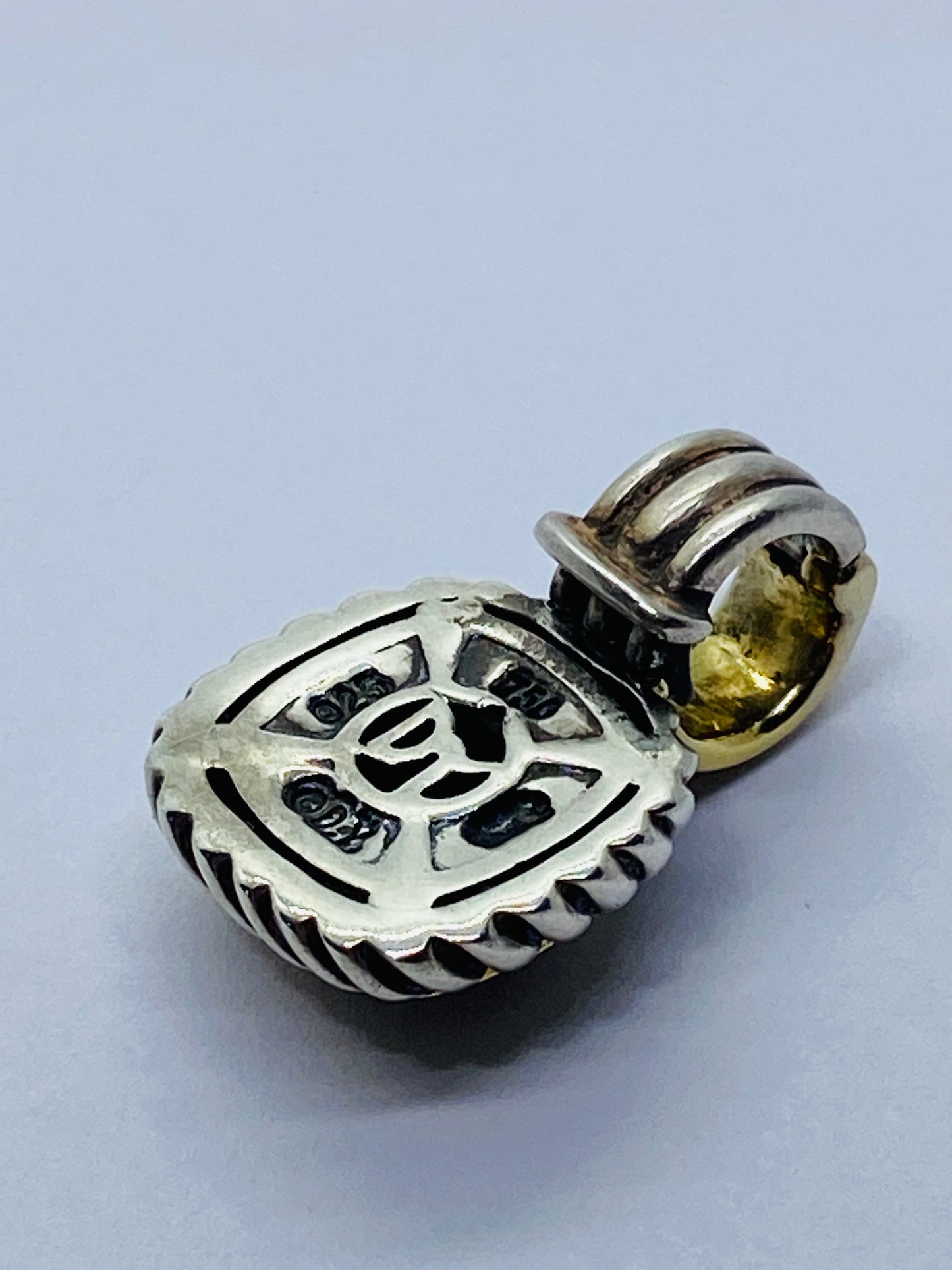 David Yurman Sterling Silver 18K Gold Pave Diamond Albion Cable Pendant $1,150