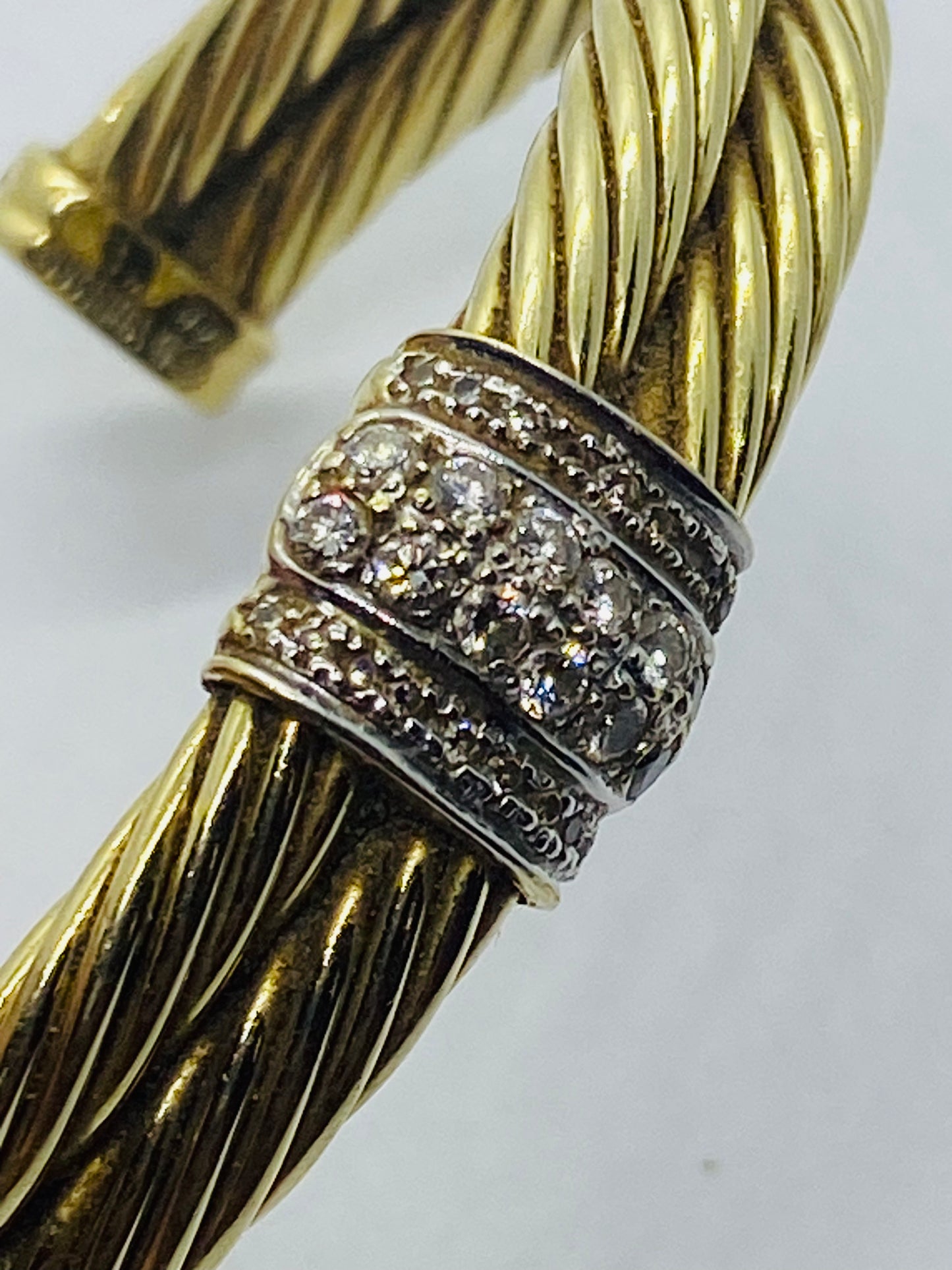 David Yurman Solid 14k Yellow Gold Double Cable Cuff Diamond Bracelet 6.5''