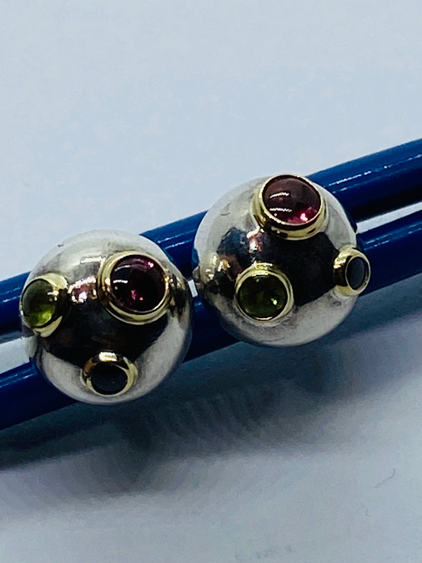 Tiffany & Co. Etoile Ball Earrings Sterling 18K Gold Tourmaline Sapphire Peridot