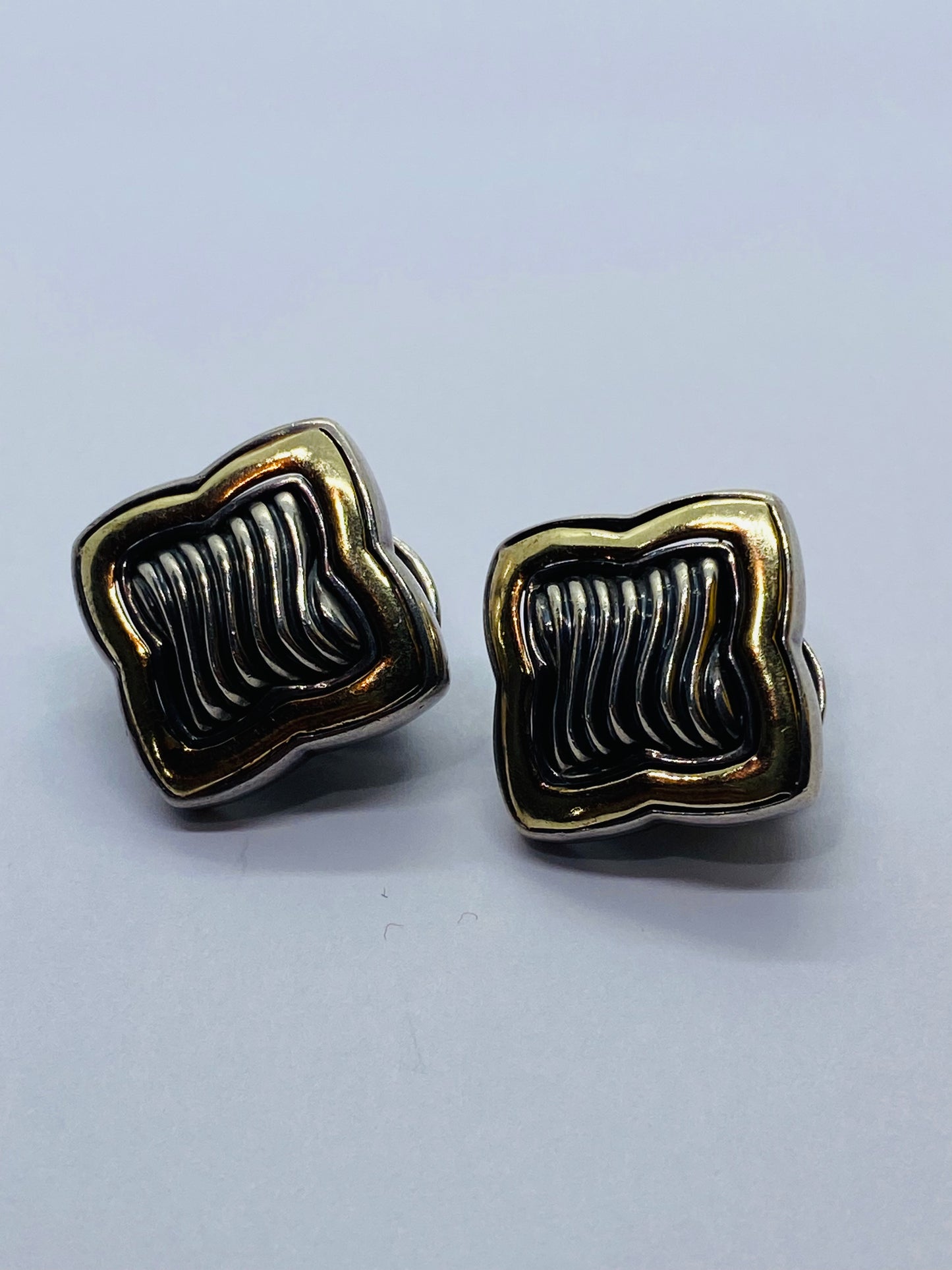Vintage 18K Yellow Gold SS David Yurman Quatrofoil Ear Clip Earrings 18MM