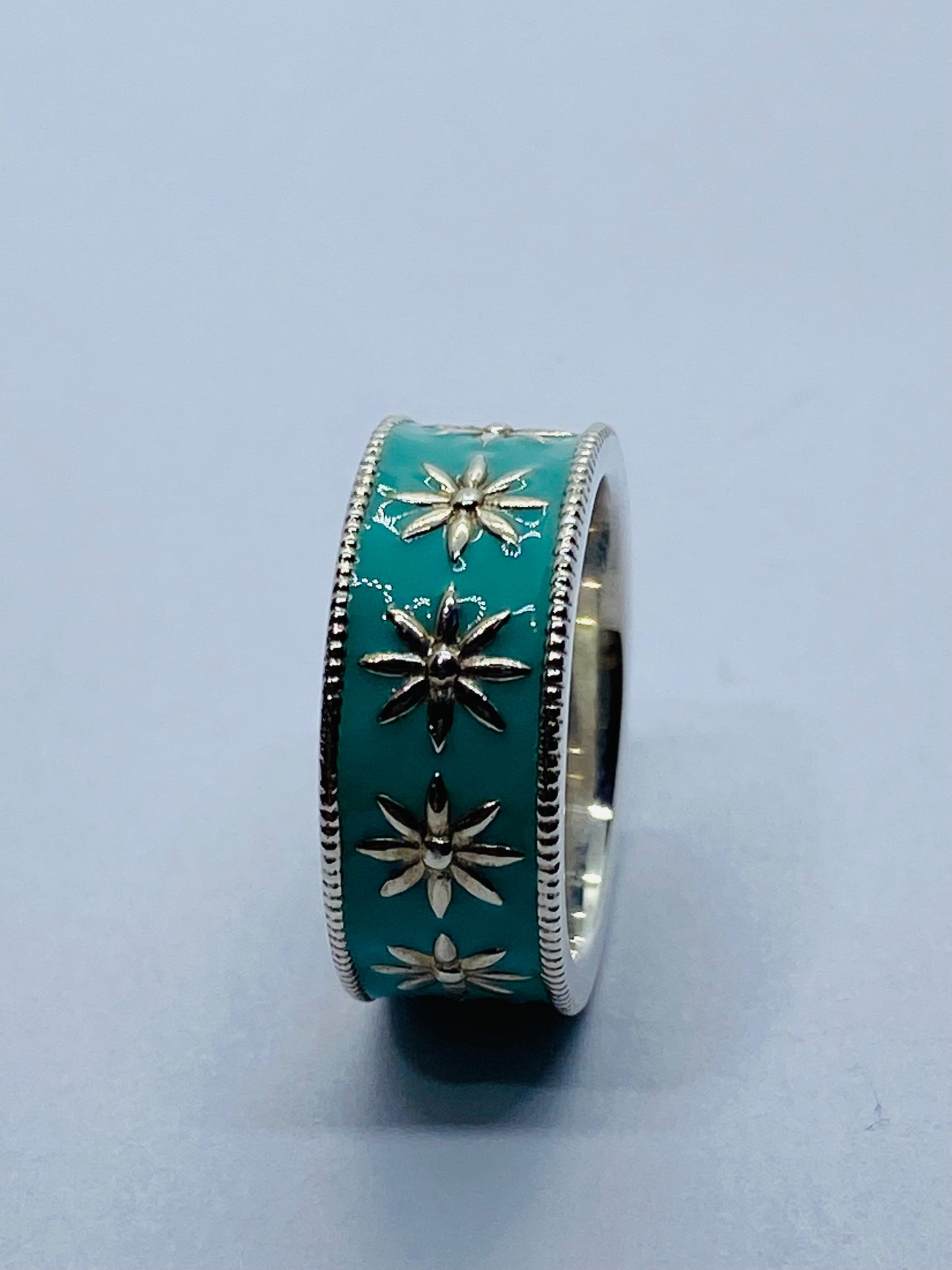 Tiffany & Co Silver MINT NEW RARE Blue Enamel Daisy Ring Size 4!