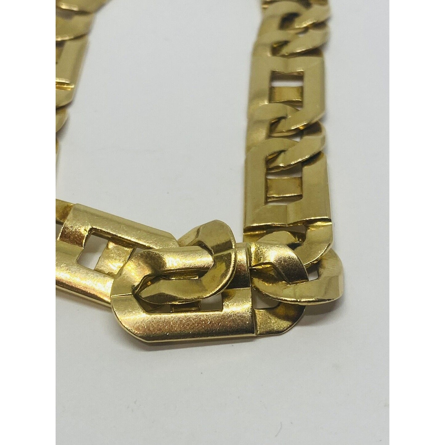 14k Solid Yellow Gold GREEK KEY-TIGER EYE Link Mens Bracelet 9” 37.5 Grm 10.5MM