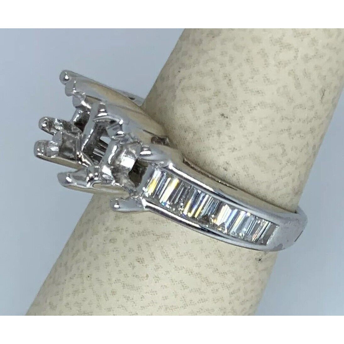 14k White Gold 3 stone Oval Princess cut Diamond Engagement Ring semimount 1 CT