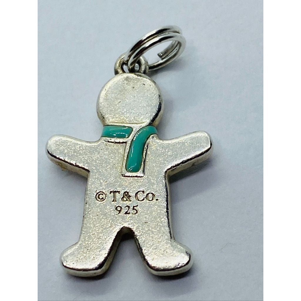Tiffany&Co Gingerbread Man Pendant Charm Blue Enamel Sterling Silver Pouch