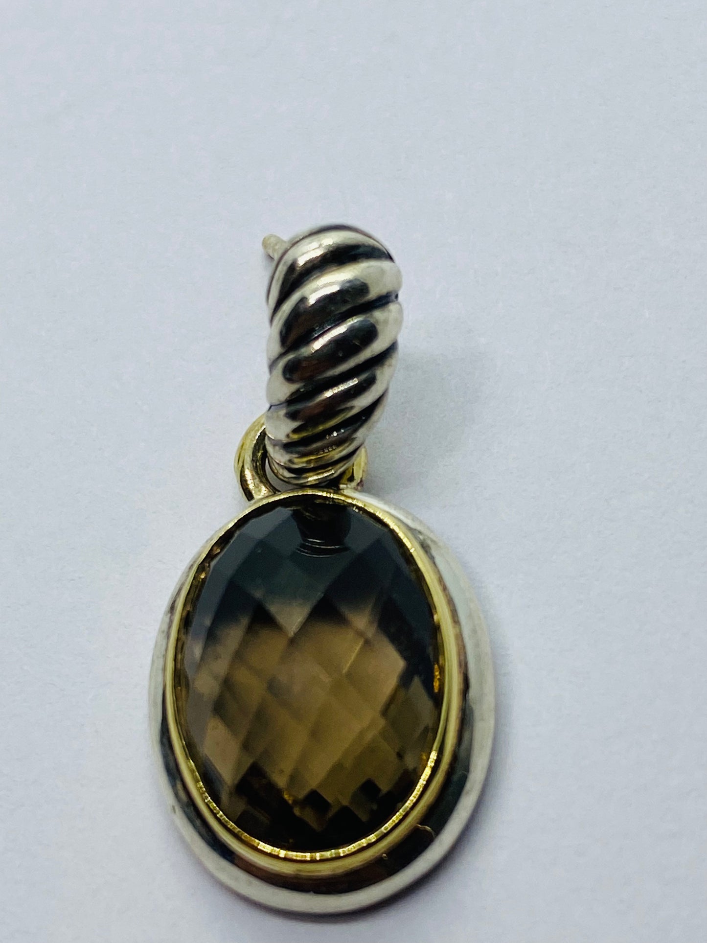 DAVID YURMAN STERLING SILVER 18K YELLOW GOLD OVAL SMOKEY TOOAZ DROP DANGLE