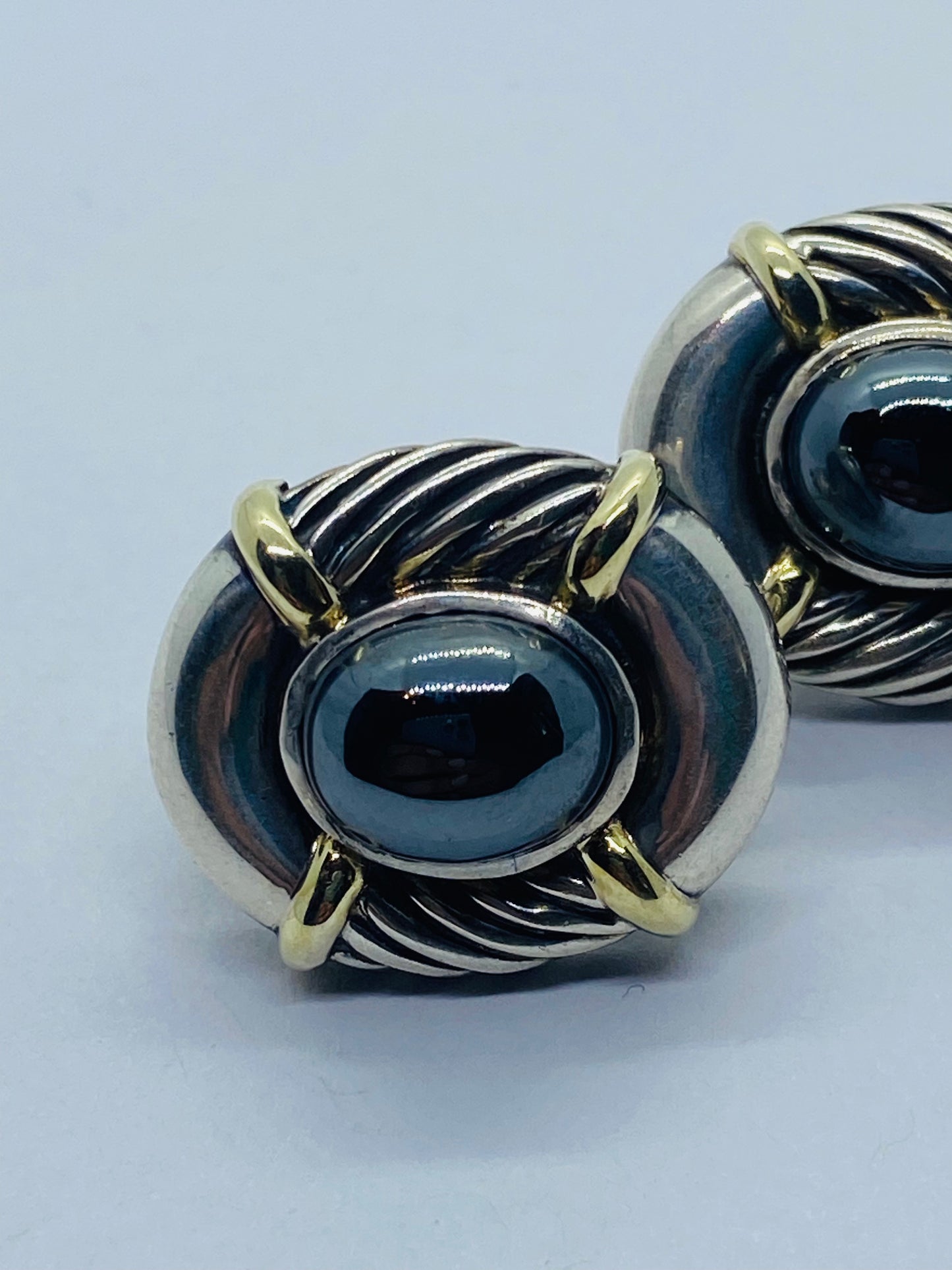 David Yurman Renaissance Cable Hematite Earrings Sterling Silver 14k Gold
