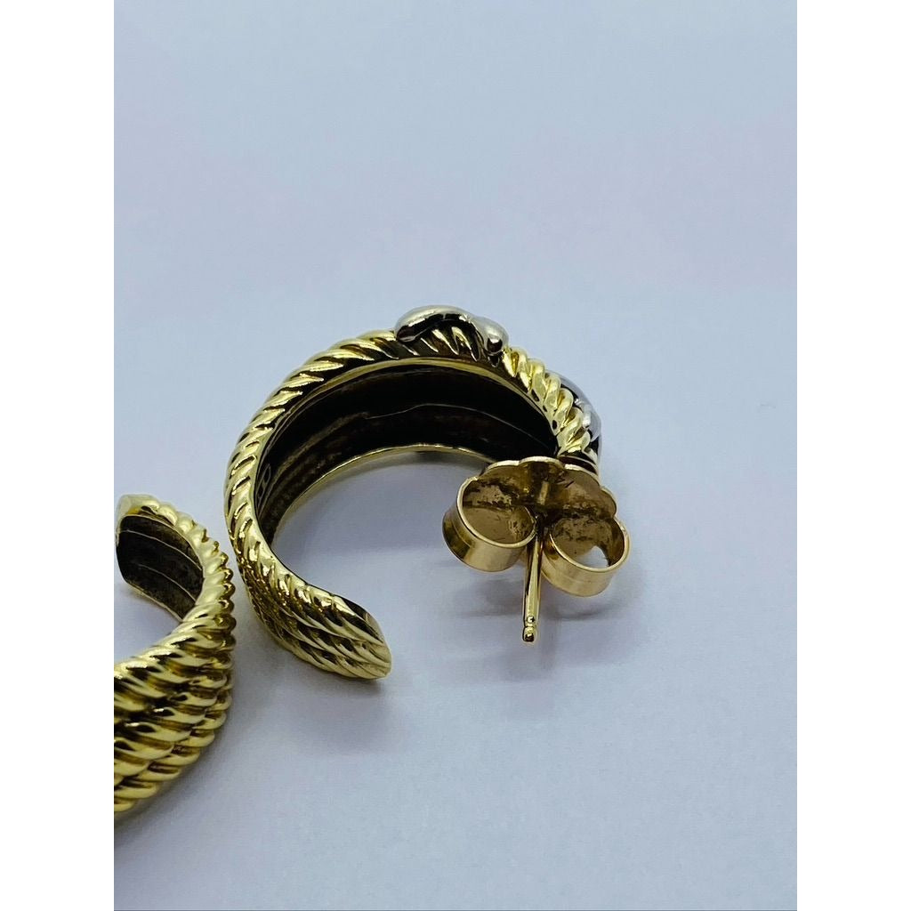 Rare David Yurman triple Cable Hoop Style X Cross Earrings 14K Gold