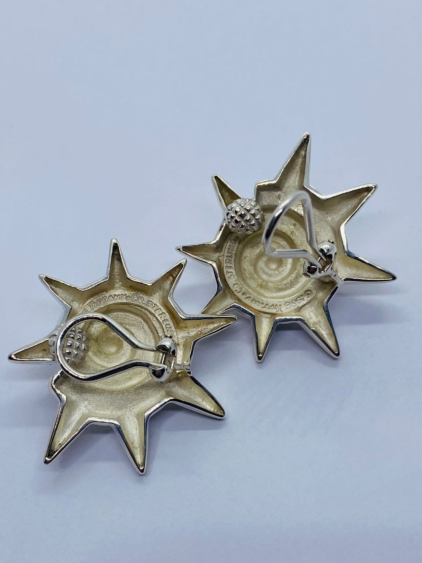 Tiffany & Co RARE Silver Sun Star Seashell Earrings 35MM Wide Clip On