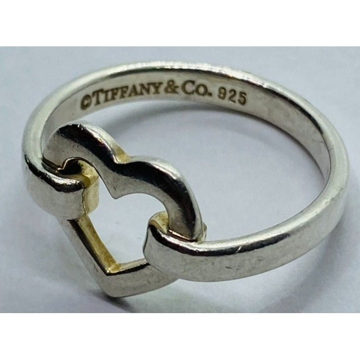 Tiffany & Co Silver Metro Open Heart Hook Ring Size 6 in Pouch Rare Signet
