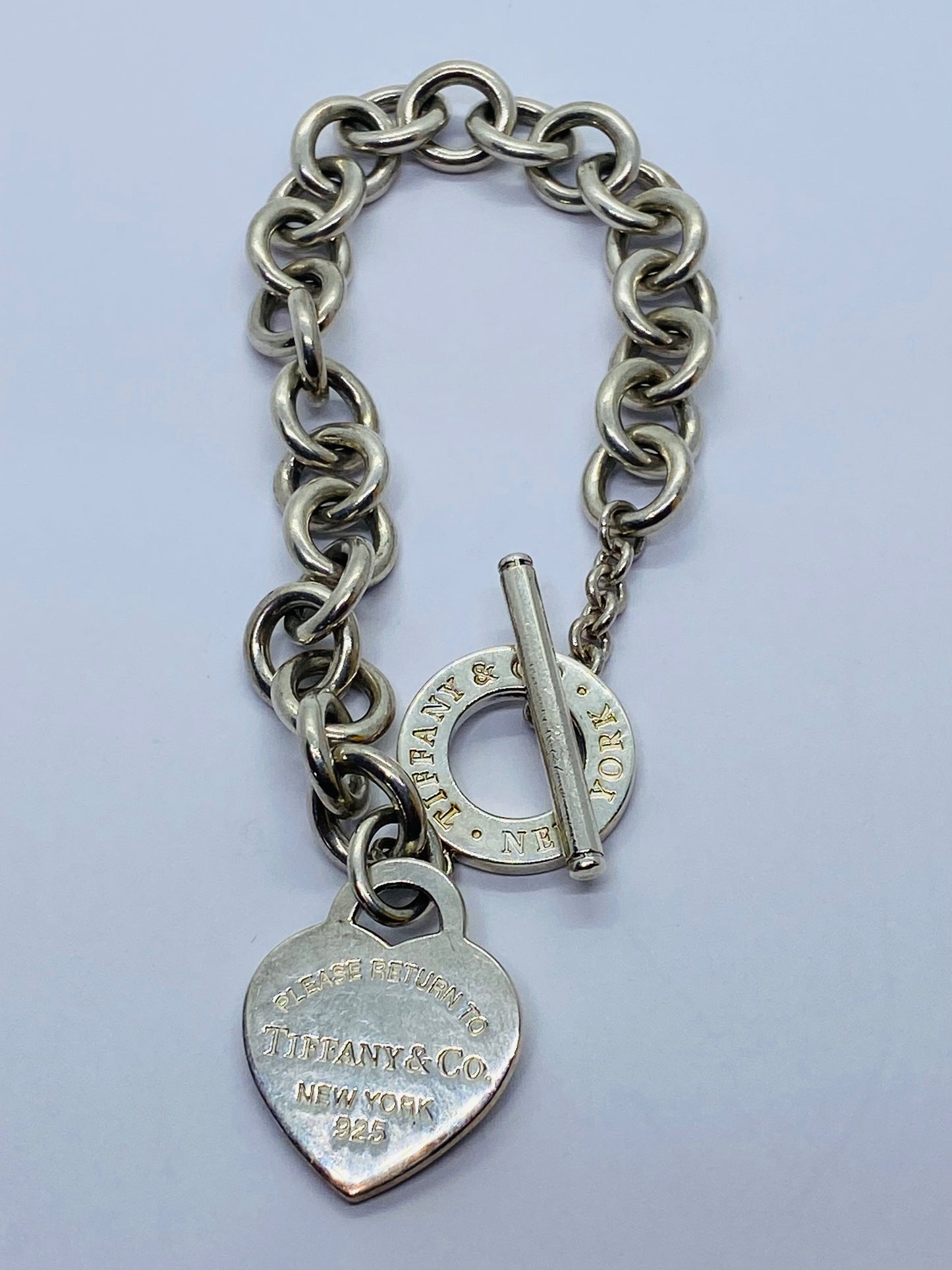 Return To Tiffany & Co 7.75” New Version Toggle Love Heart Bracelet Silver w Box
