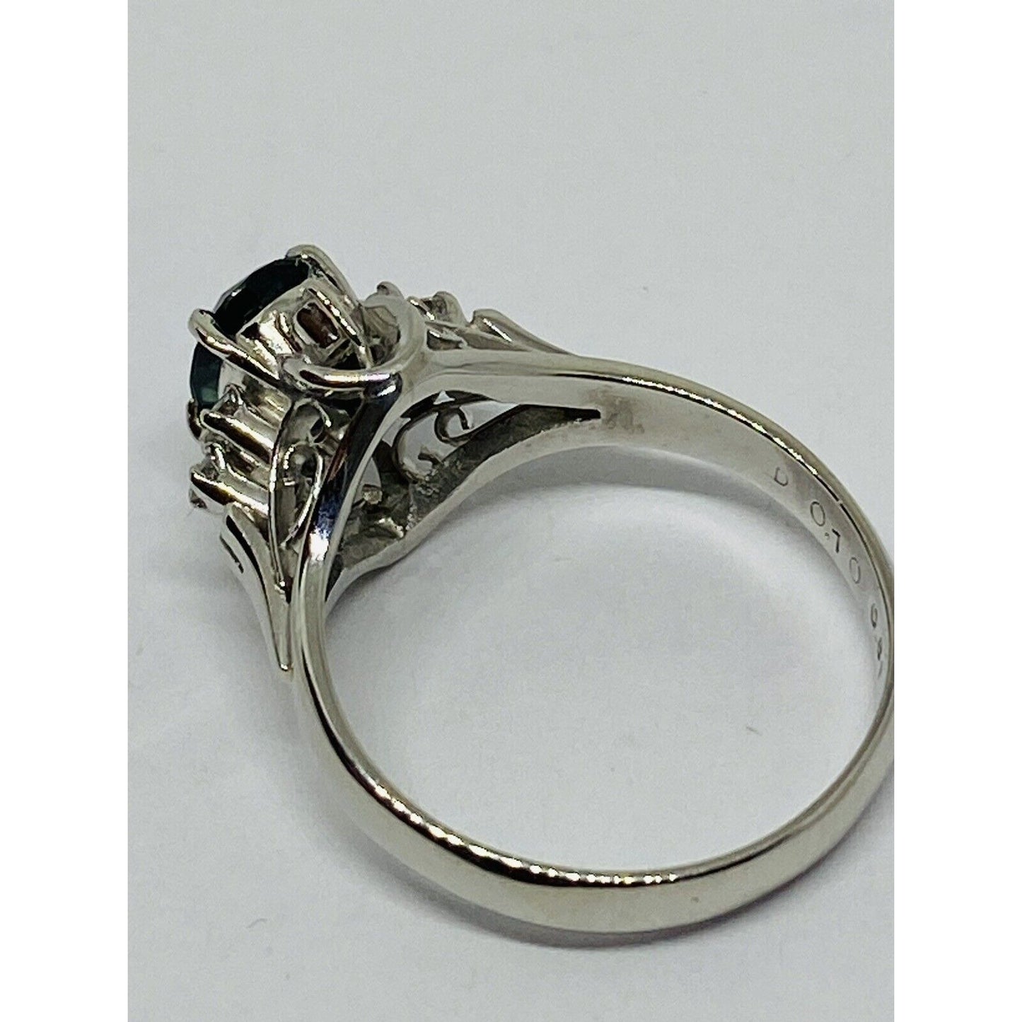 Platinum 900 Blue Sapphire Diamond Ring Size 5 .91 ctw