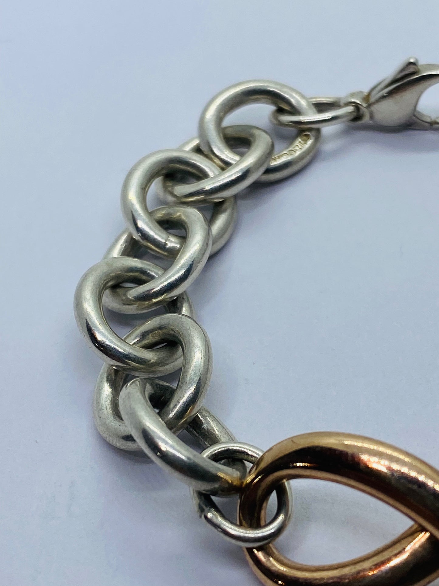 Rare Tiffany and Co sterling silver Rubedo infinity bracelet Chunky 7.75 Box/pouch