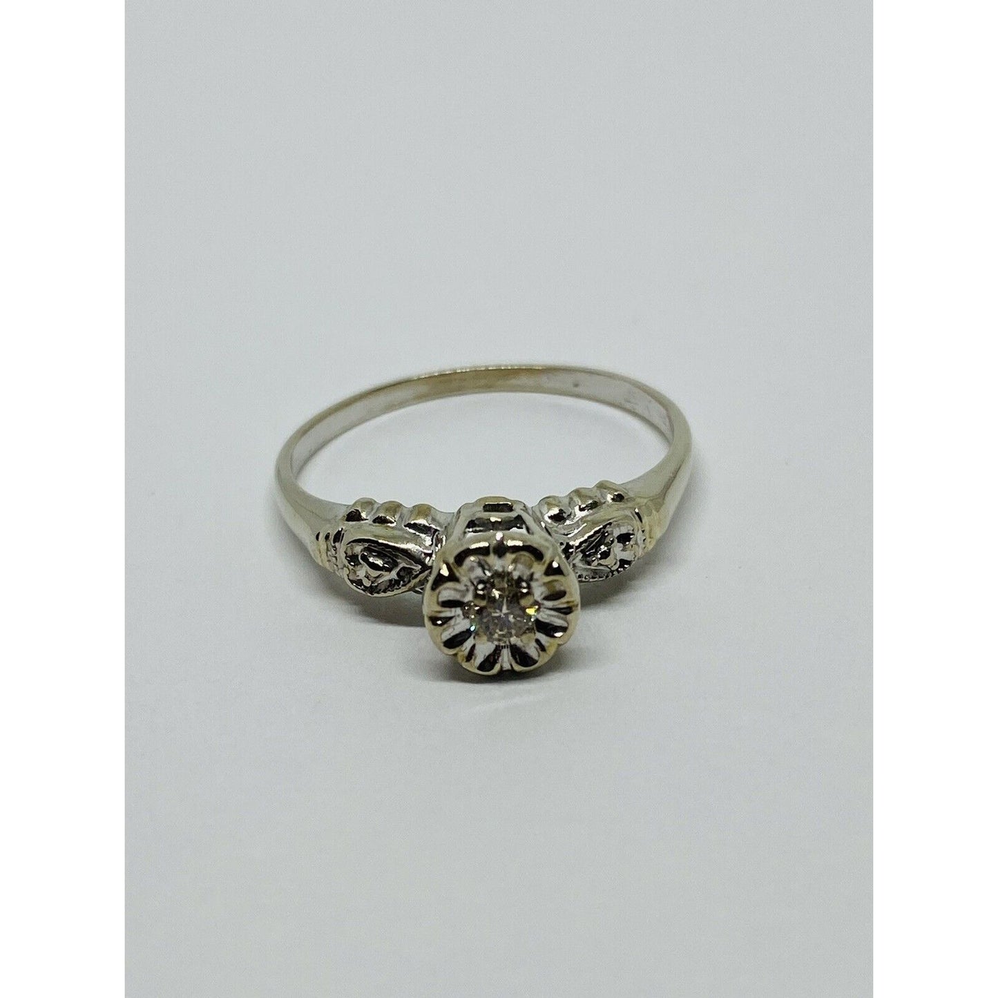 DECO DIAMOND ENGAGMENT RING 14k WHITE GOLD SZ 7.25
