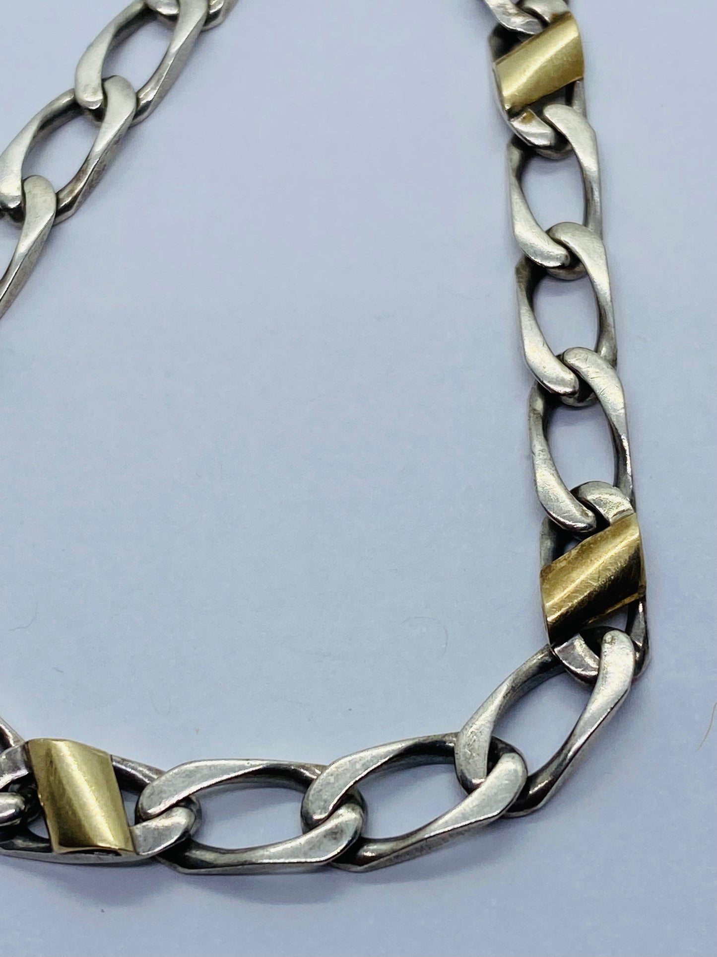 Tiffany & Co. Bracelet Sterling Silver 18k Gold Figaro Cuban Curb Link 7”
