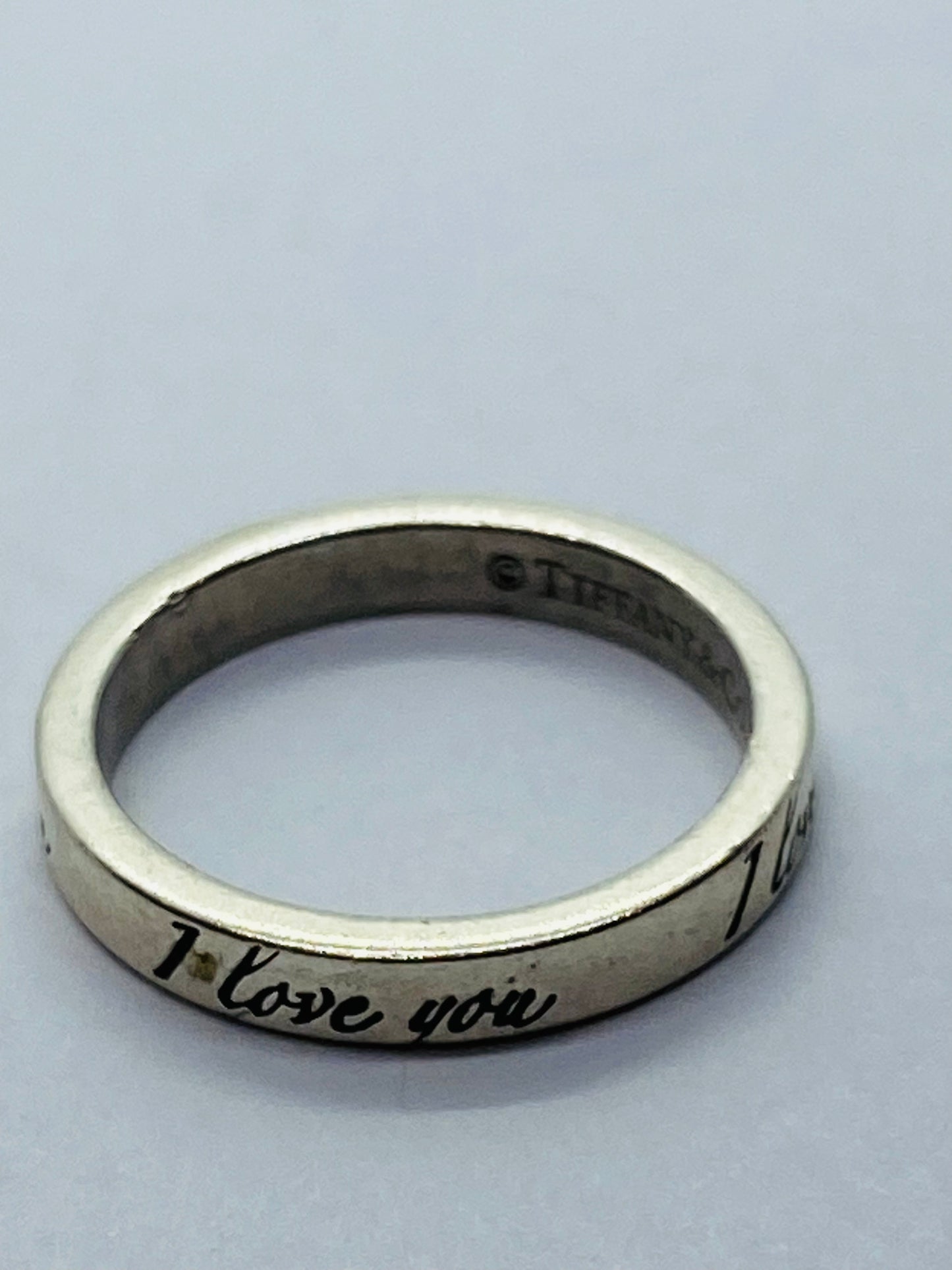Tiffany & Co. 925 Sterling Silver "I Love You" Eternity Band Ring 4.75