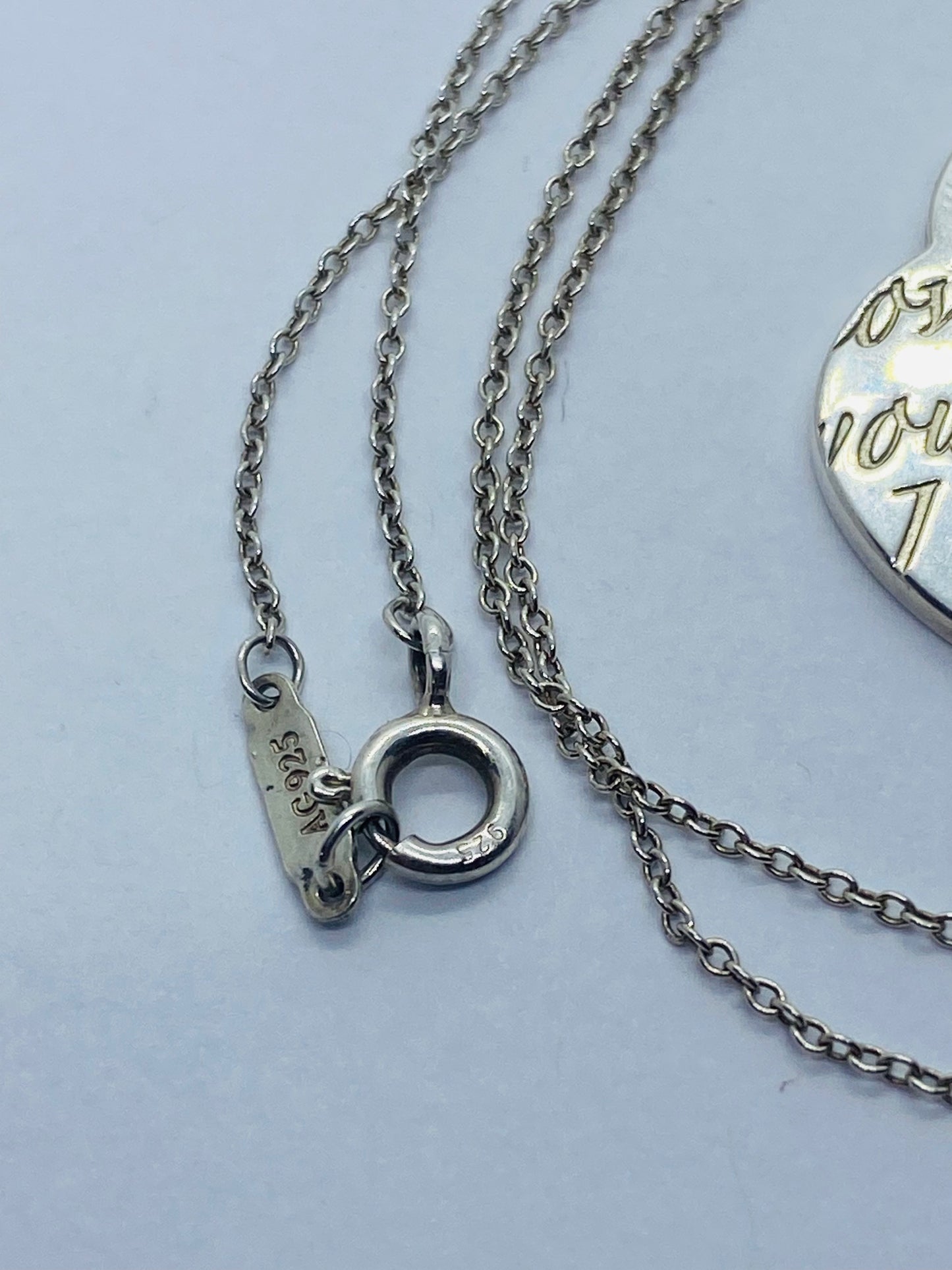 Tiffany & Co Sterling Silver Heart I Love You Notes Pendant 16.5” Necklace
