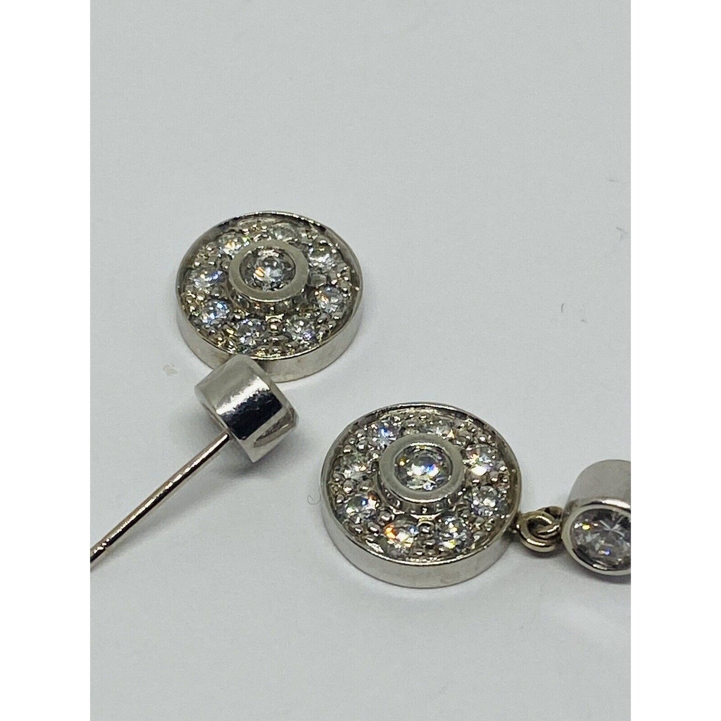 14k White Gold Bezel Set Diamond Halo Drop Dangle Earring 4.6 Grams 21MM 1 CT