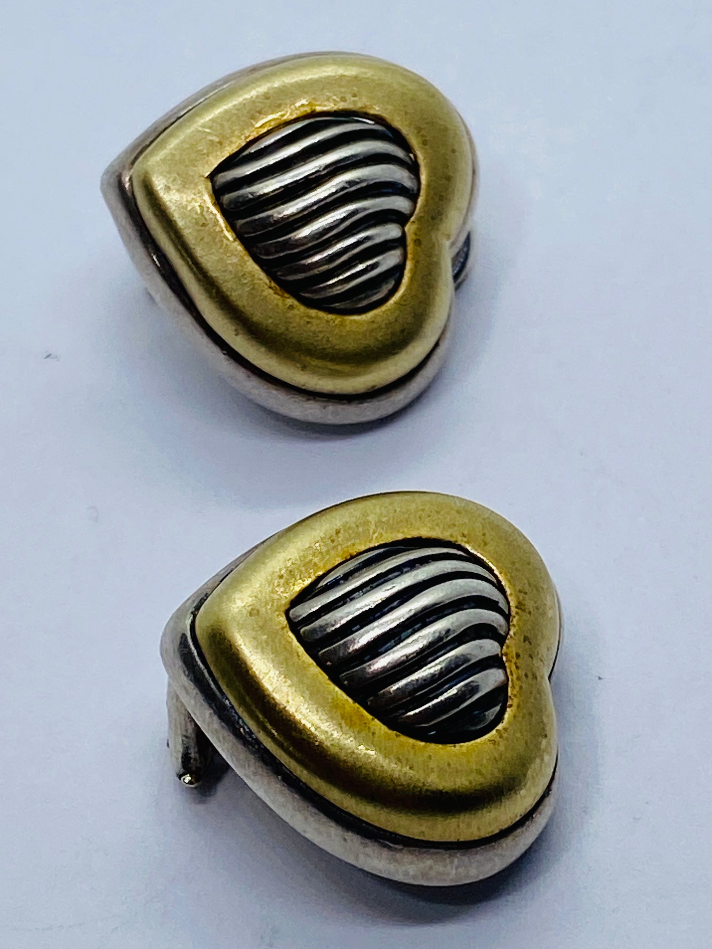 David Yurman Sterling & 18k Gold Thoroughbred Heart Cable Clip On Earrings