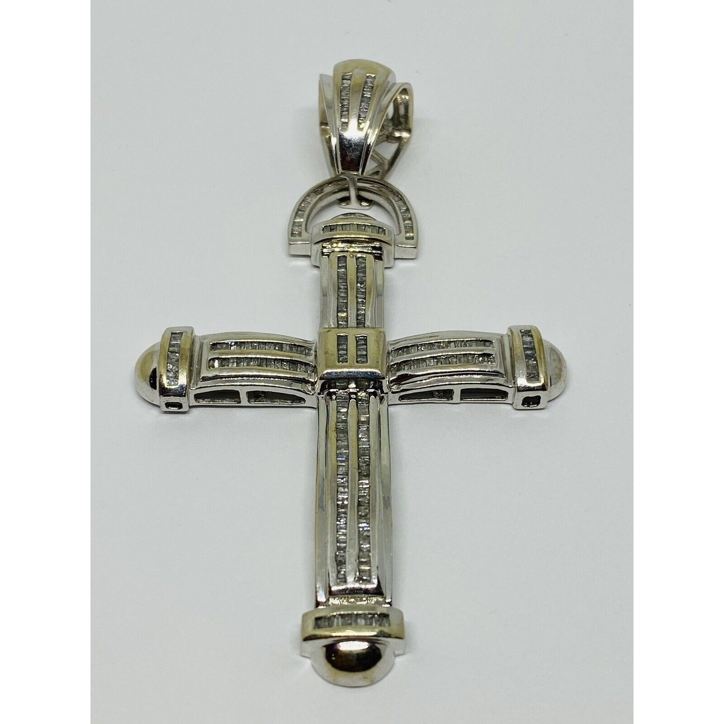 HUGE 10K White Gold Diamond Cross Pendant Appx 2.28CT , 24.4 Grams - 3.5”
