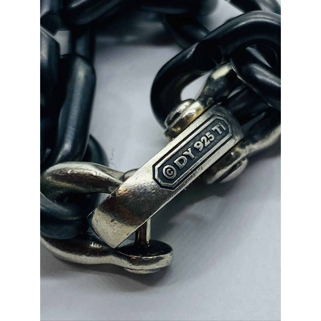 David Yurman Sterling Silver 925Chain Links Bracelet with Black Titanium 8.5"