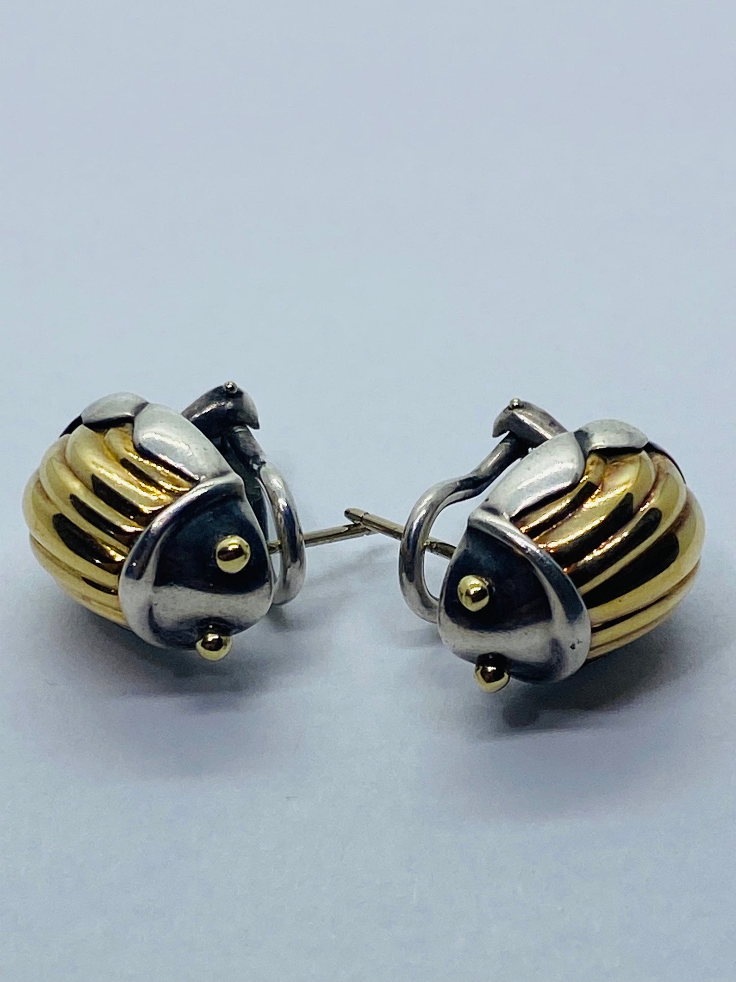 Tiffany & Co 1993 SCARAB Sterling Silver 18k Yellow Gold Body Pierced Earrings