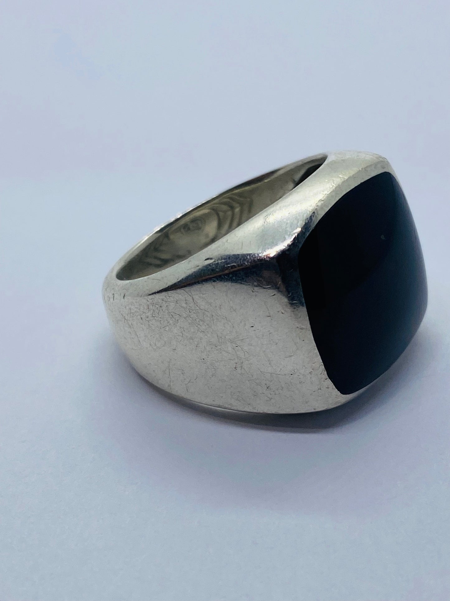 David Yurman Sterling Silver 17mm Black Onyx Signet Ring Size 11