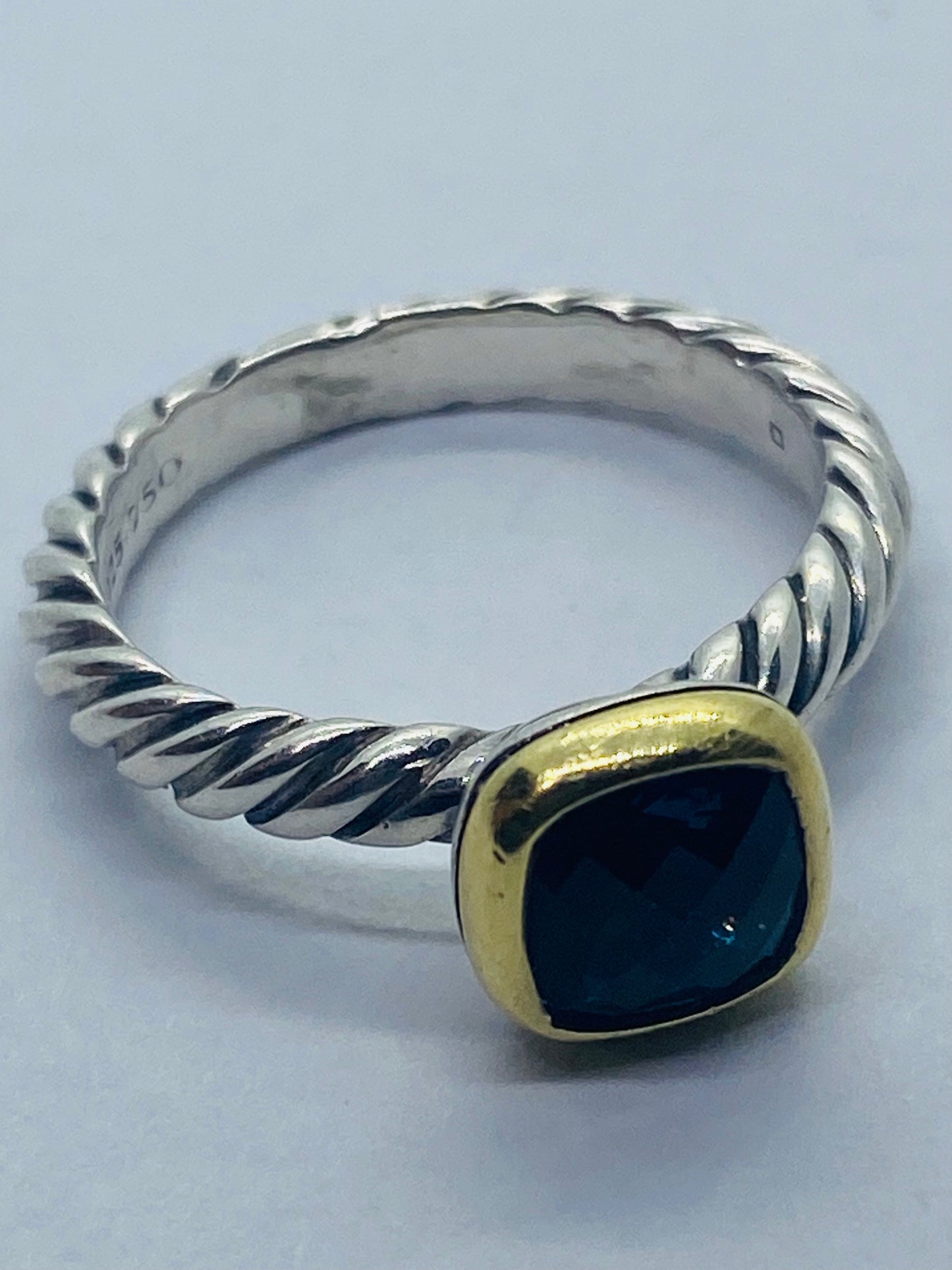 DAVID YURMAN STERLING SILVER 18K GOLD NOBLESSE HAMPTON BLUE RING SIZE 4.75