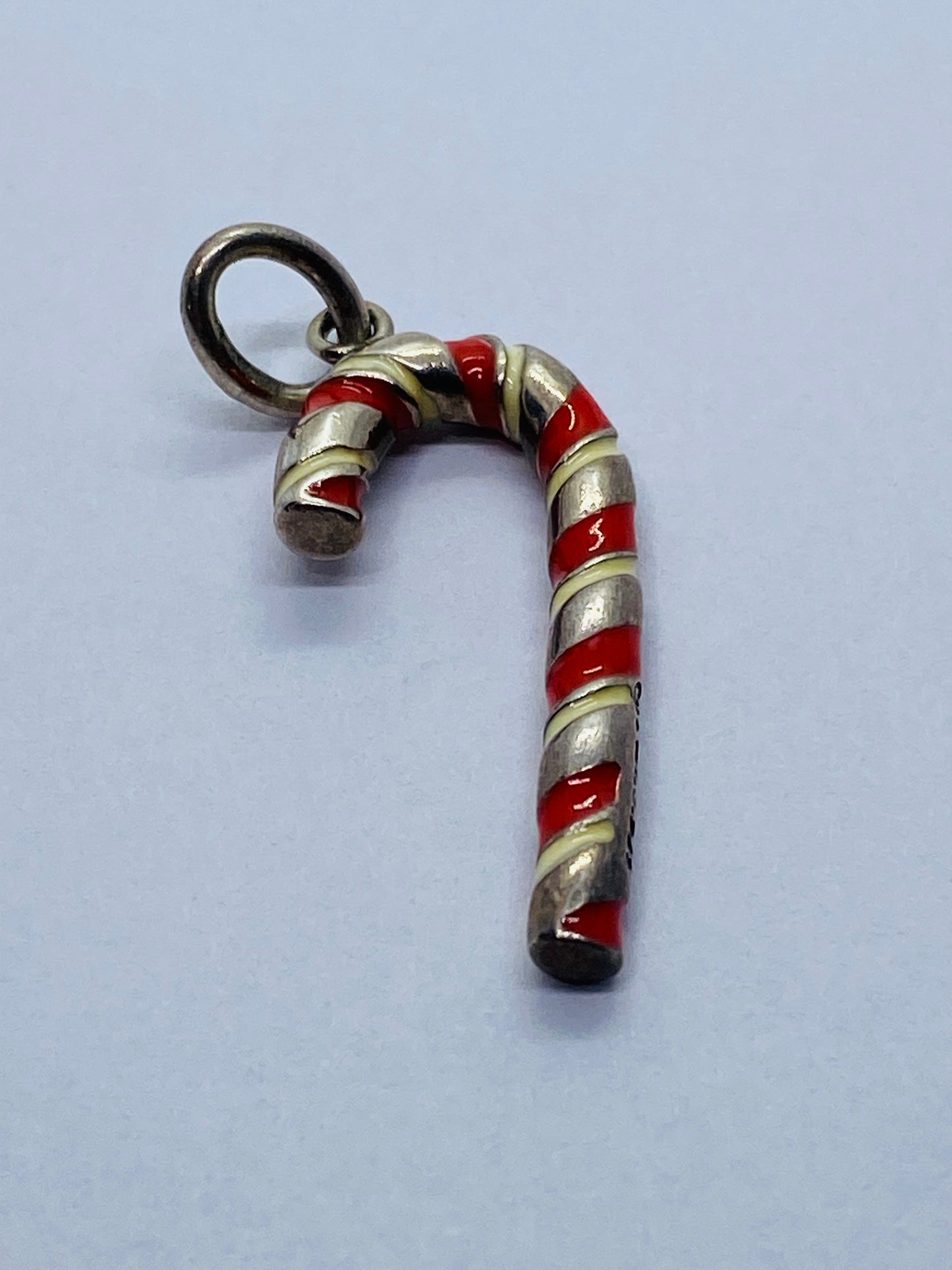 TIFFANY & CO SILVER WHITE RED ENAMEL CANDY CANE CHARM/PENDANT POUCH