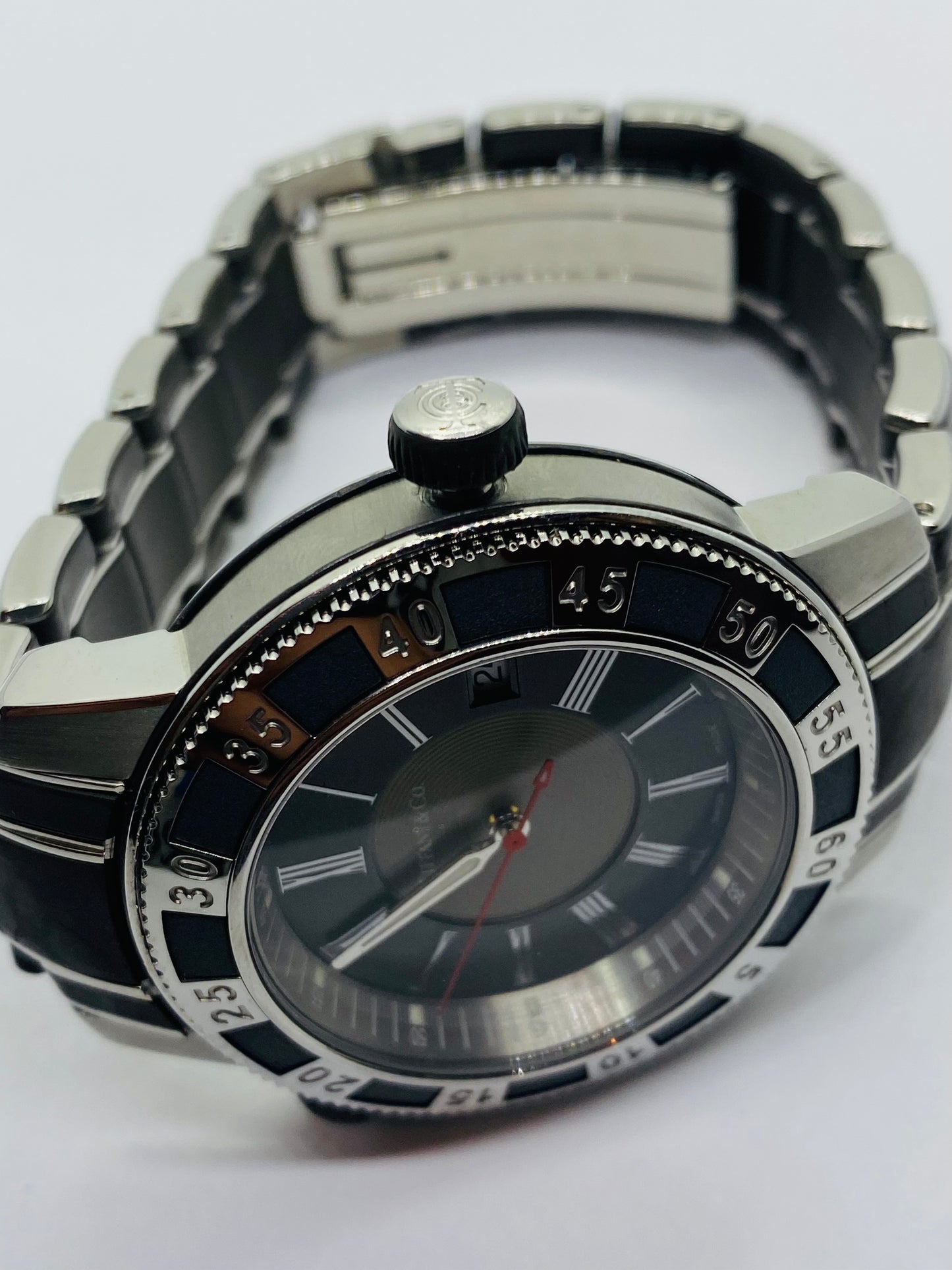 Tiffany Resonator T-57 Quartz Watch With Gray Rubber And Stainless Band (read)