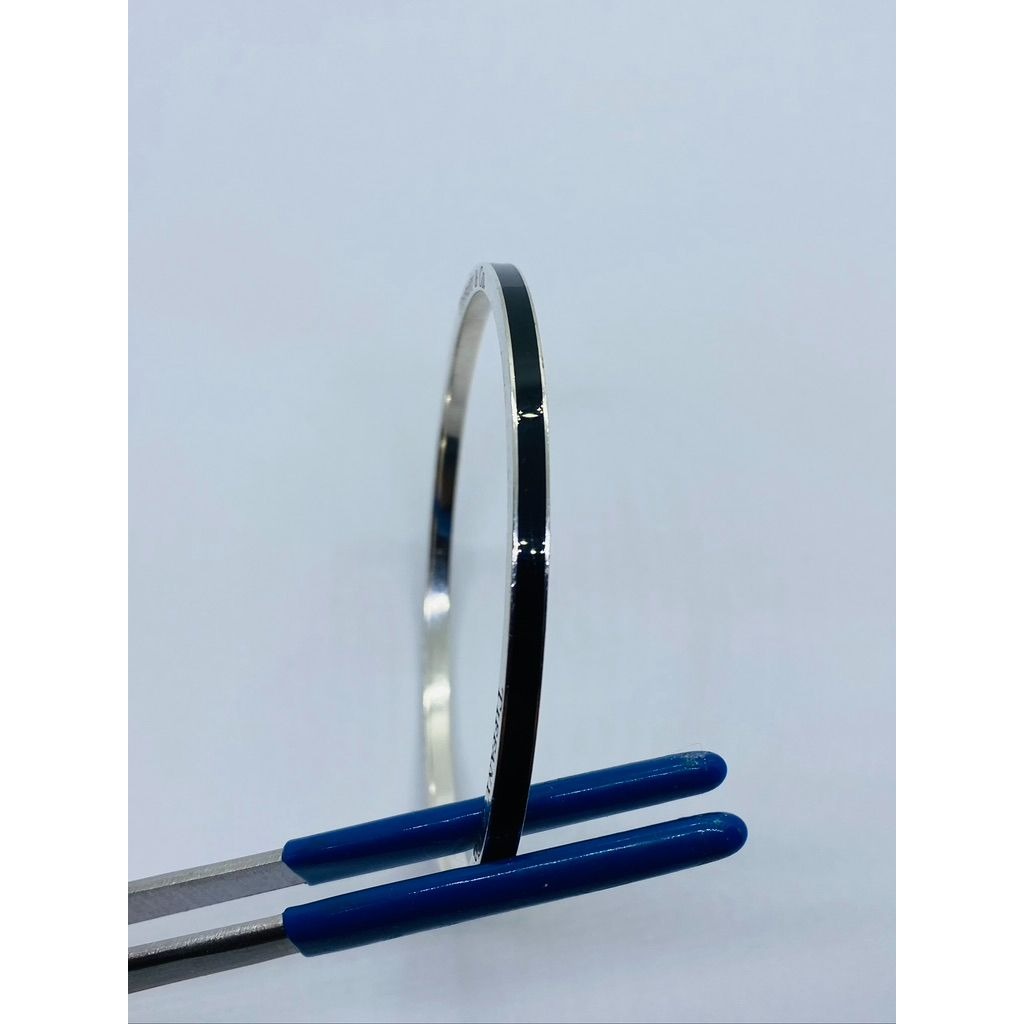 RARE Tiffany & Co. Silver Black Enamel Stripe Bangle Bracelet