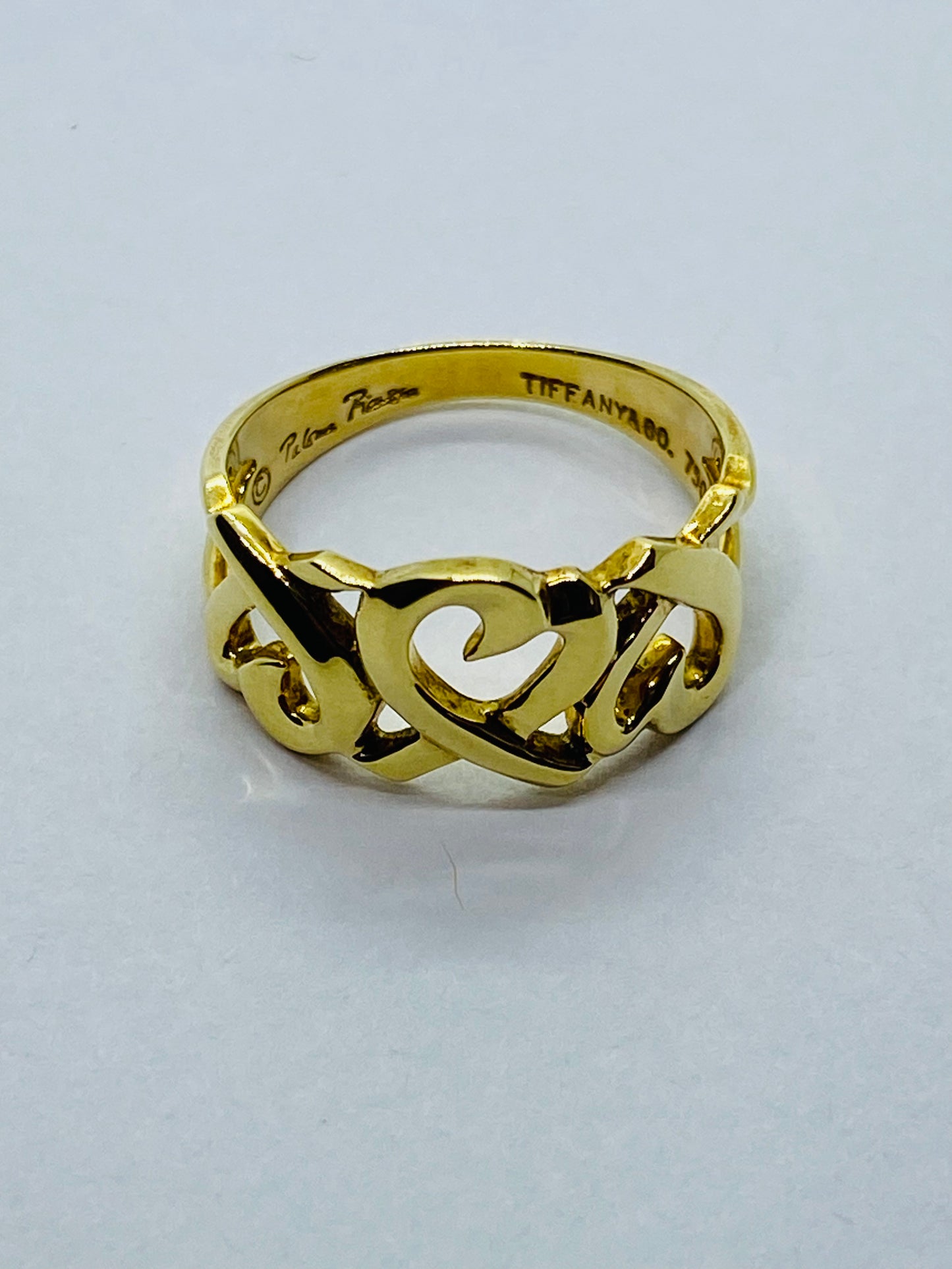 TIFFANY & Co Ring Triple Loving Heart Solid 18K 750 Yellow Gold US 4.5