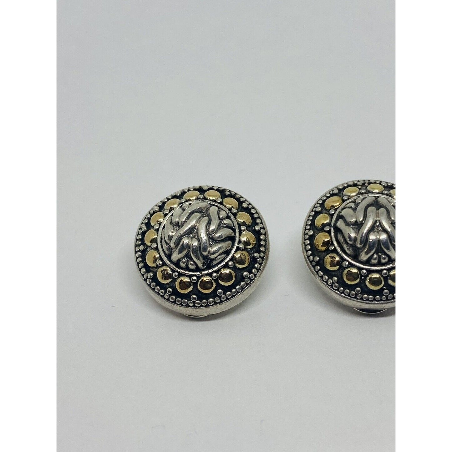 John Hardy 925 Sterling Silver 18K Vintage Gold Dot Clip On Earrings 3/4"