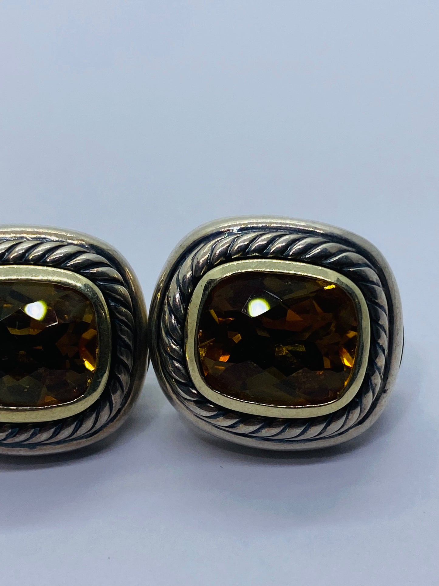David Yurman Sterling Silver 14K Gold Albion Cushion Cut Citrine Earrings