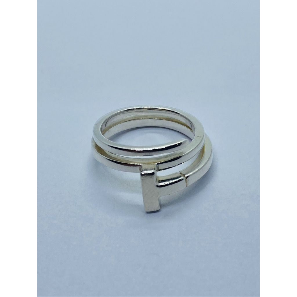 Tiffany & Co Sterling Silver T Square Wrap Ring Size 7 Pouch 11MM Wide