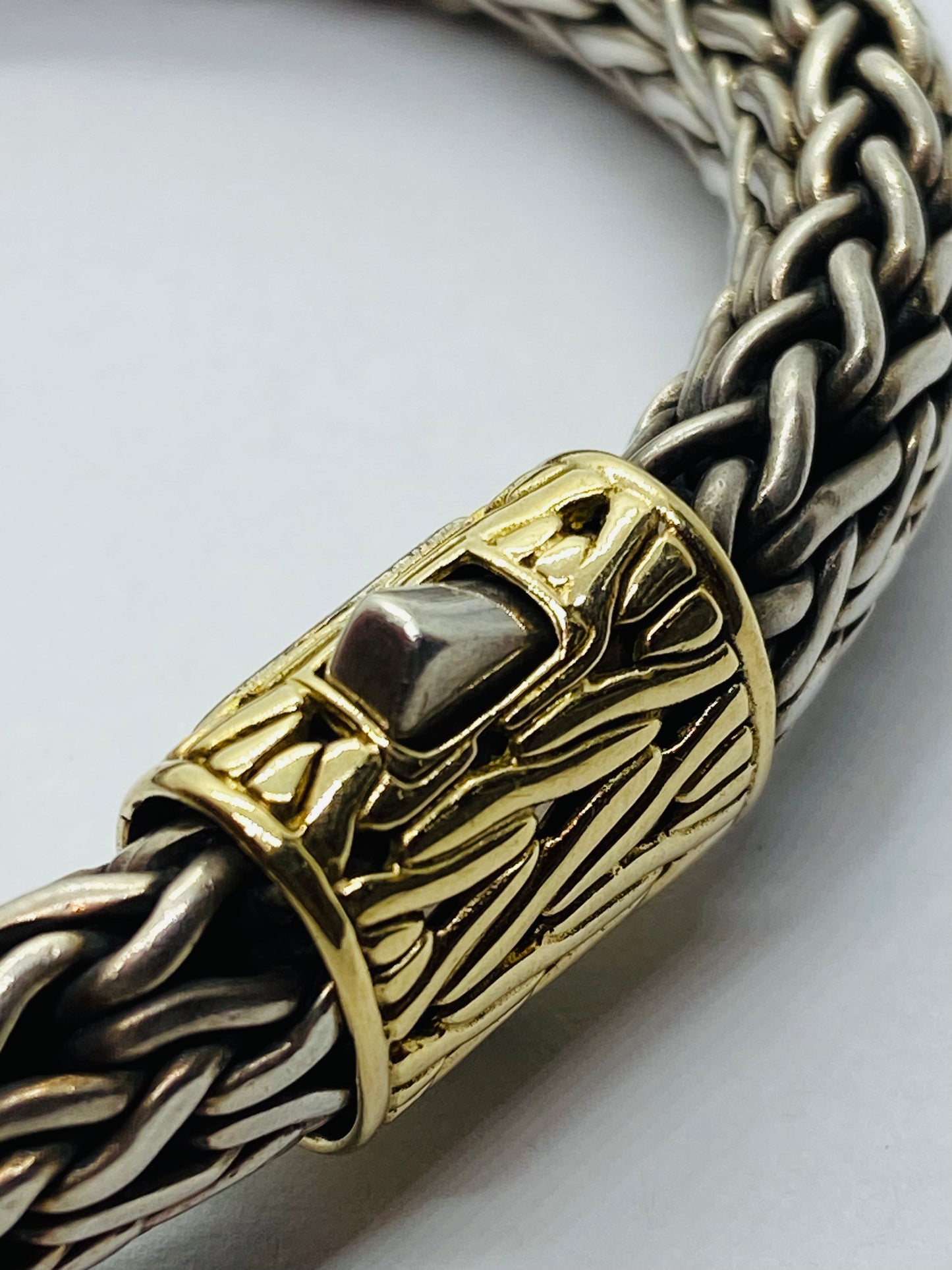 John Hardy 11MM Sterling Silver 18k Gold Wheat Chain Bracelet 7.5” 70.8 Grams