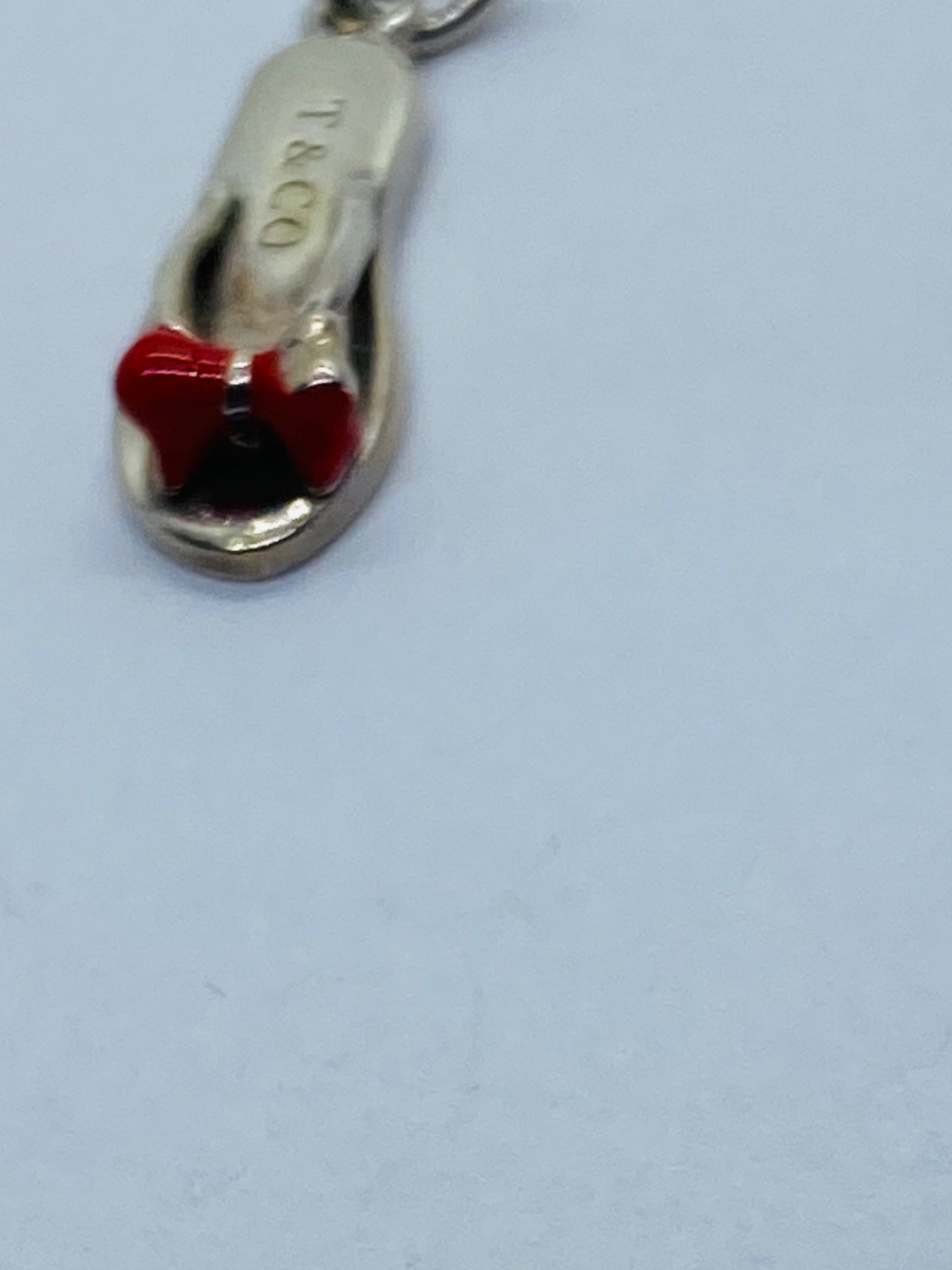 Tiffany & Co Sterling Silver Red Enamel Bow Flip Flop Charm Pendant Rare